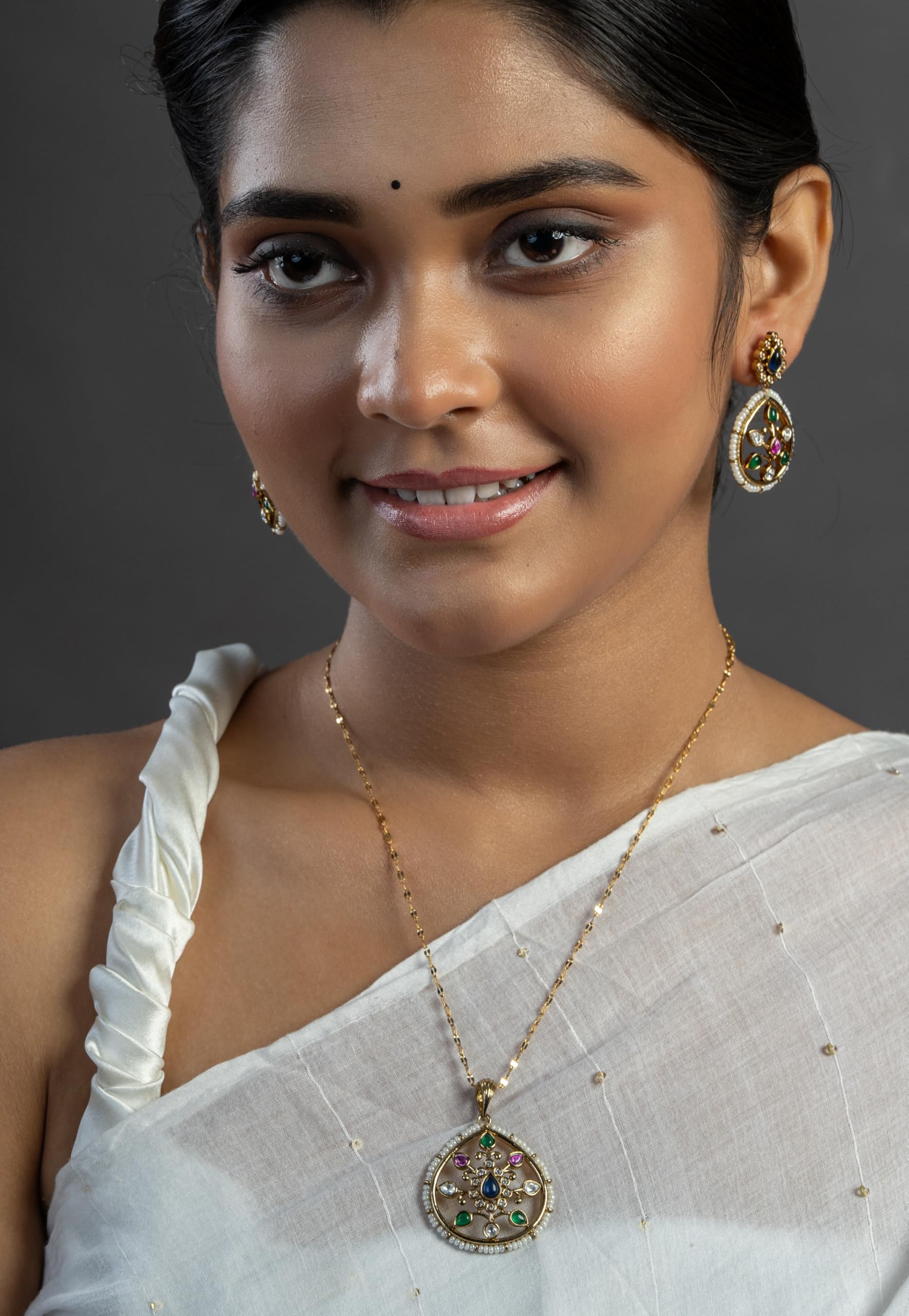 KAYRAH Women Multi Brass Material Crafted Onyx Stone Studed Necklace with Earrings with Matching Earrings with Matching Earrings