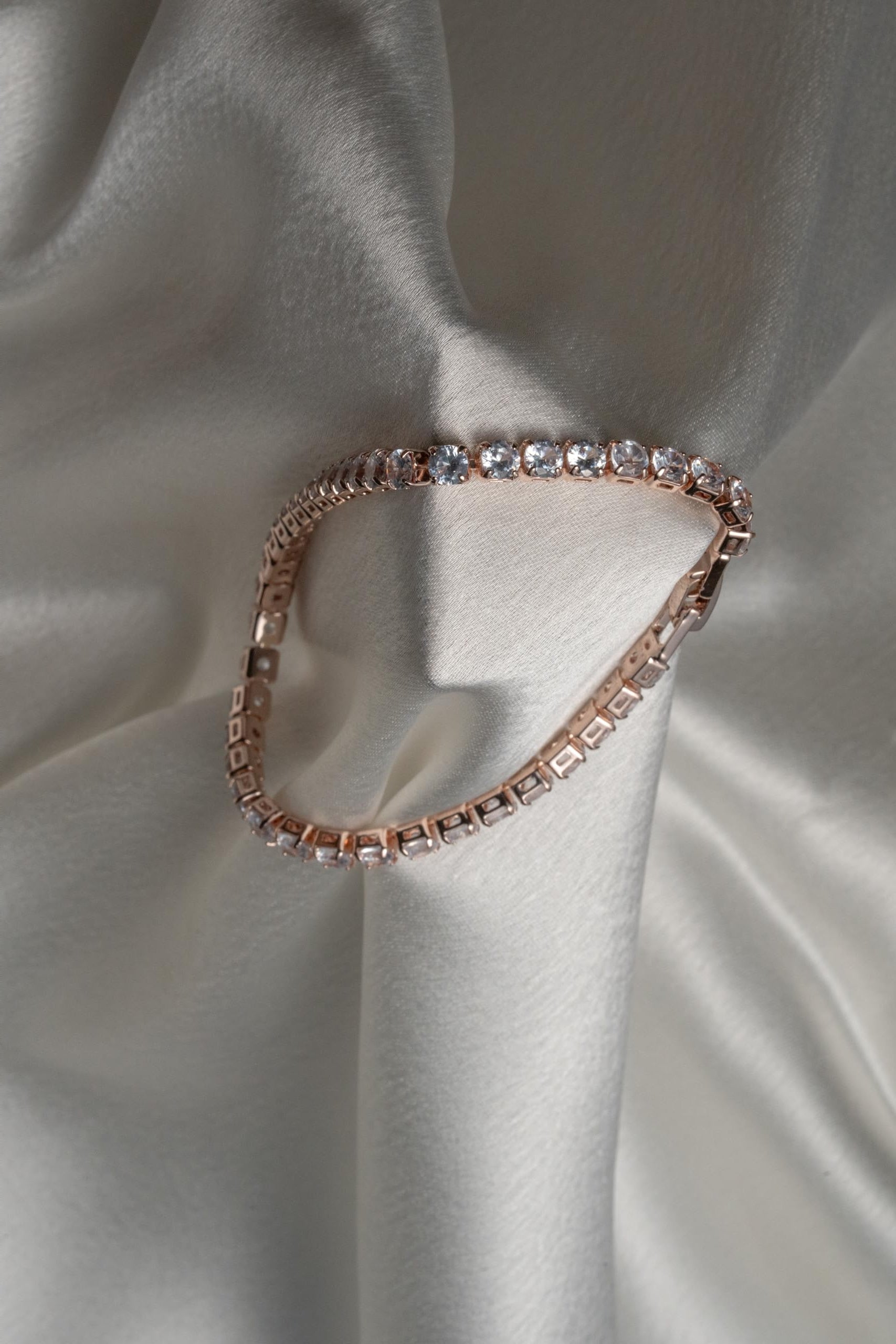 KAYRAH Rose Gold Toned Crystal Tennis Bracelet for Women