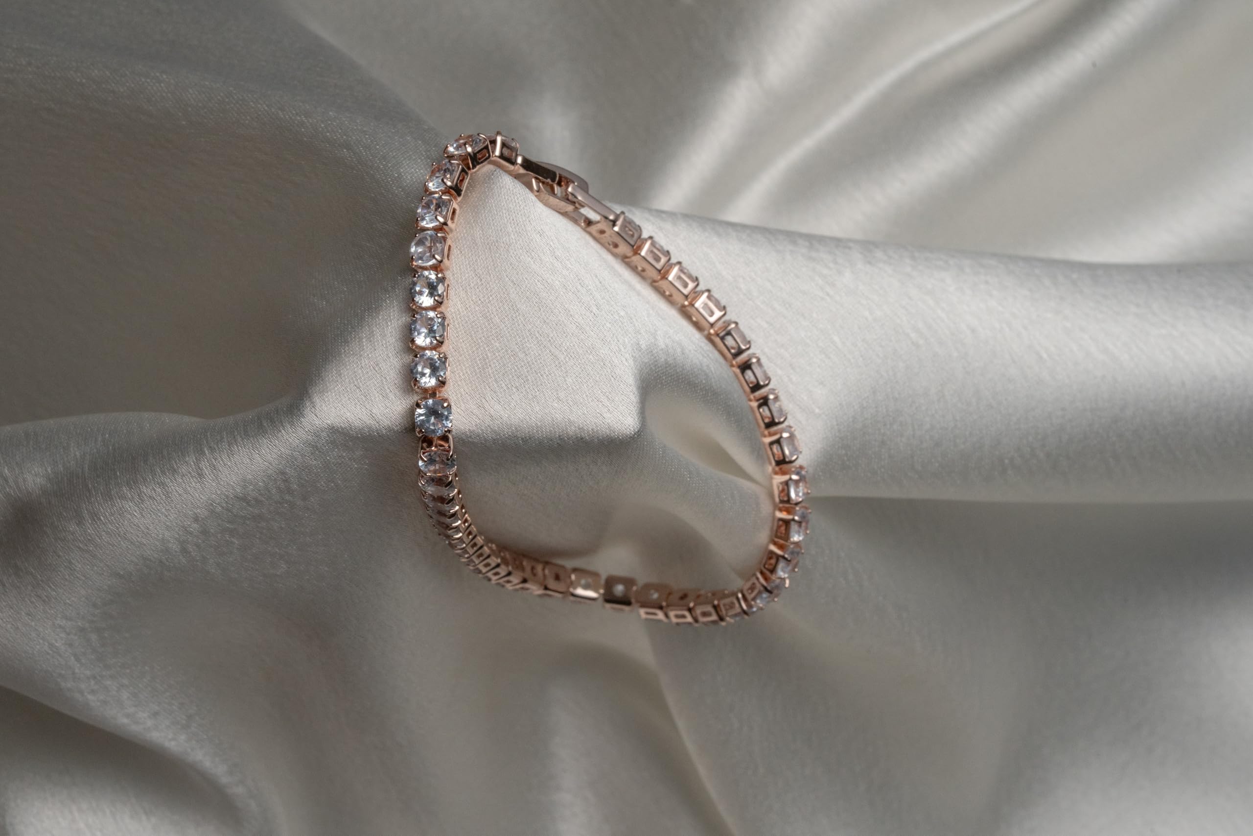 KAYRAH Rose Gold Toned Crystal Tennis Bracelet for Women