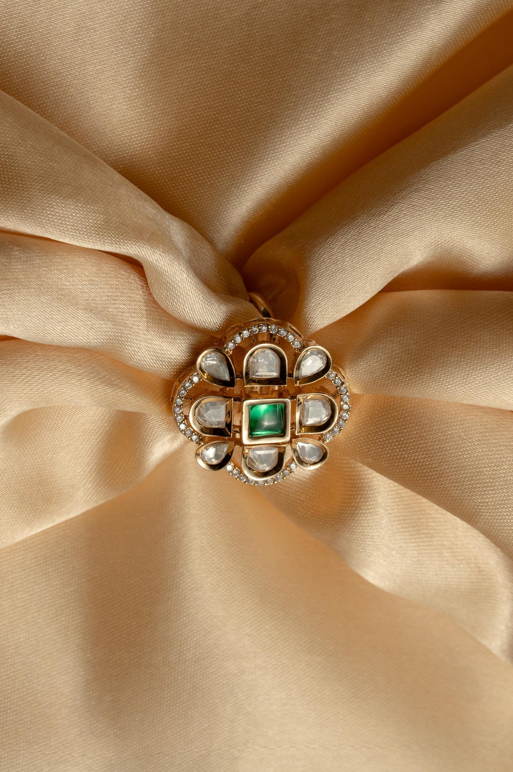KAYRAH Brass Topaz Stone Stud Ring for Women and Girls for Every Occasion (Green)