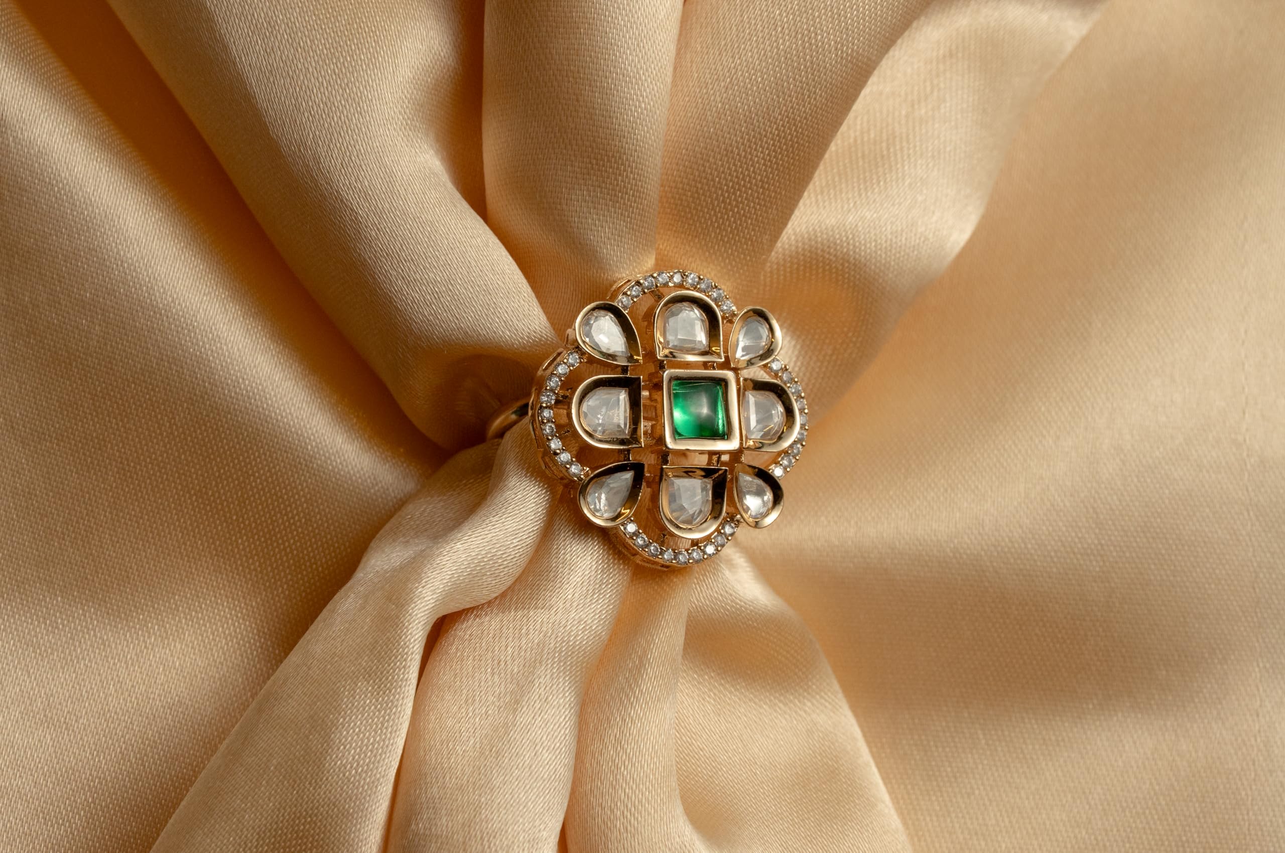 KAYRAH Brass Topaz Stone Stud Ring for Women and Girls for Every Occasion (Green)