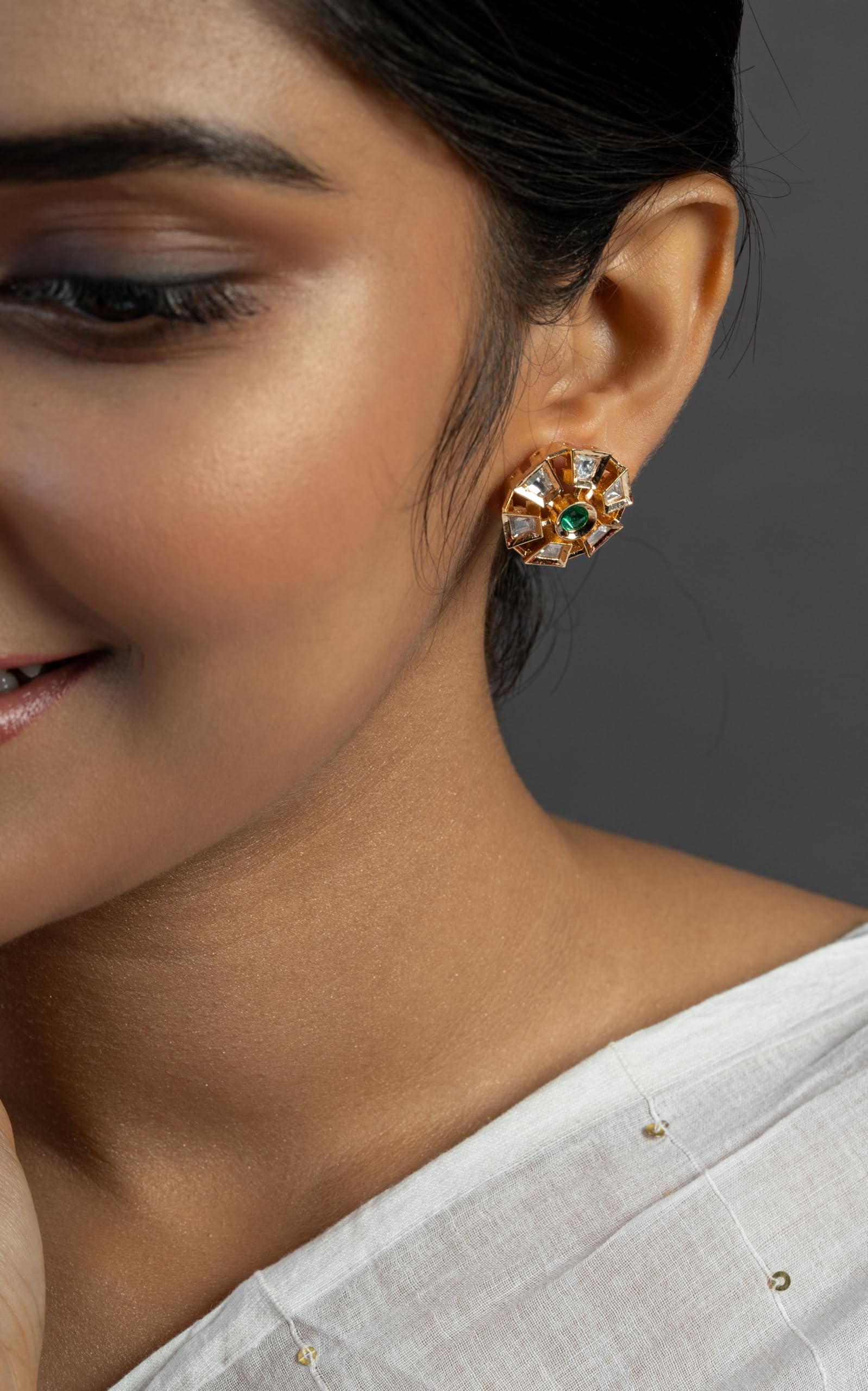 Gold Plated Green Stone Stud Earrings for Women Stylish | Crystal Fashion Jewellery Earrings for Girls | Elegant Earrings Gift for Women