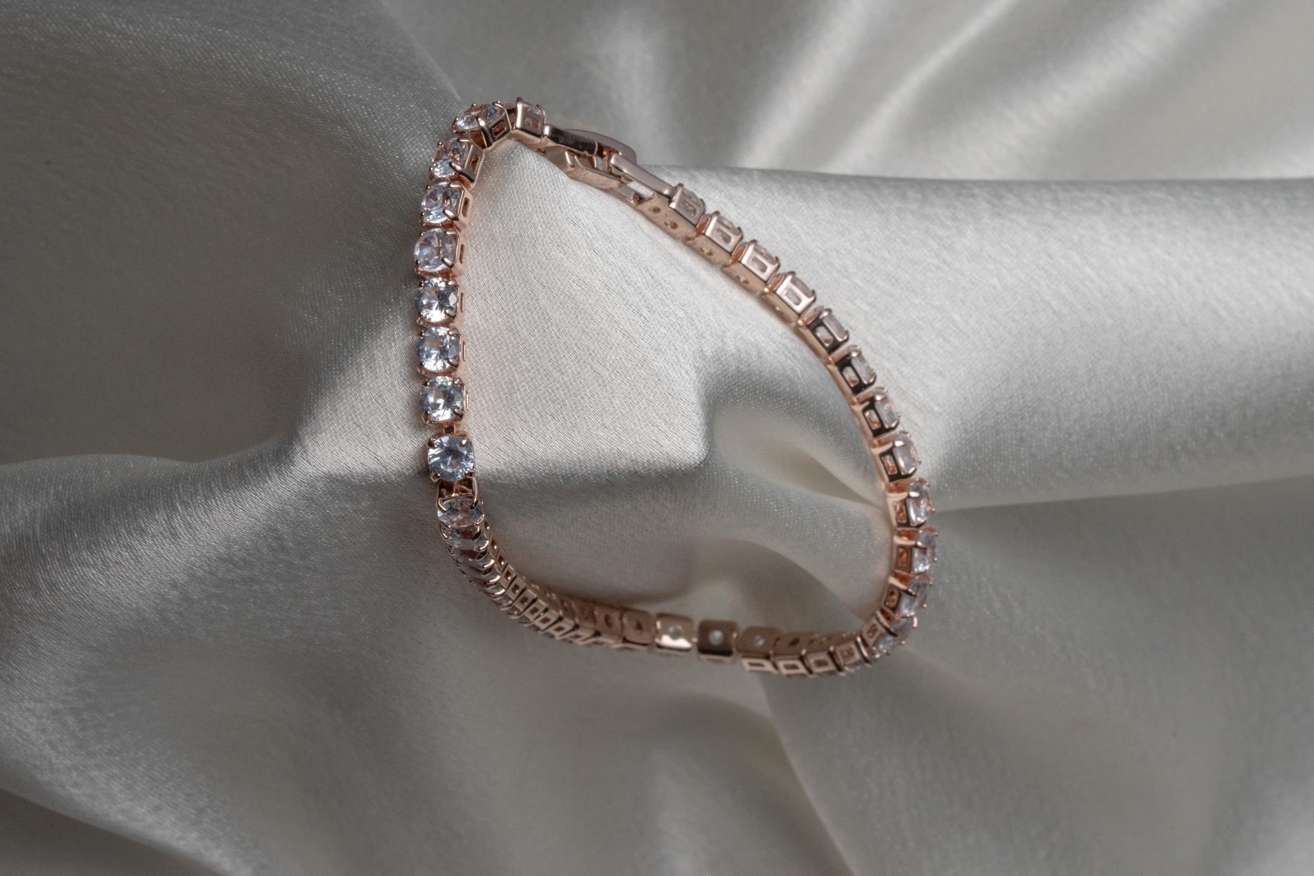 KAYRAH Rose Gold Toned Crystal Tennis Bracelet for Women
