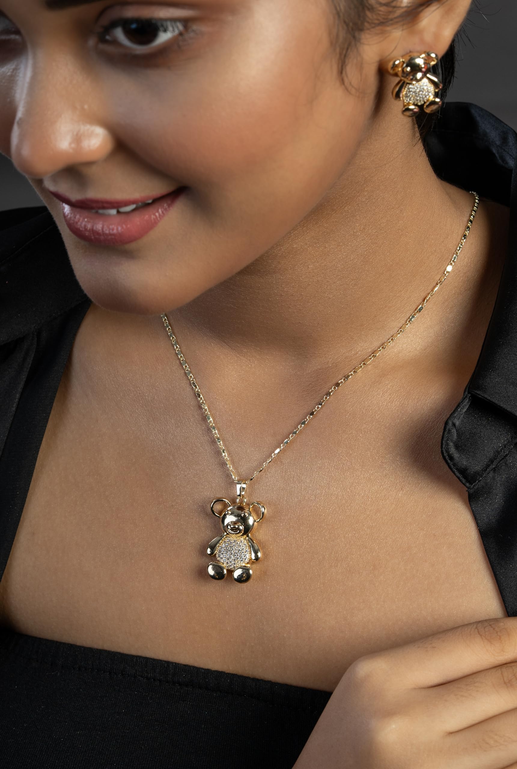 KAYRAH Gold Plated Heart Shape Pendant Necklace Set for Women Stylish with Matching Earrings with Matching Earrings