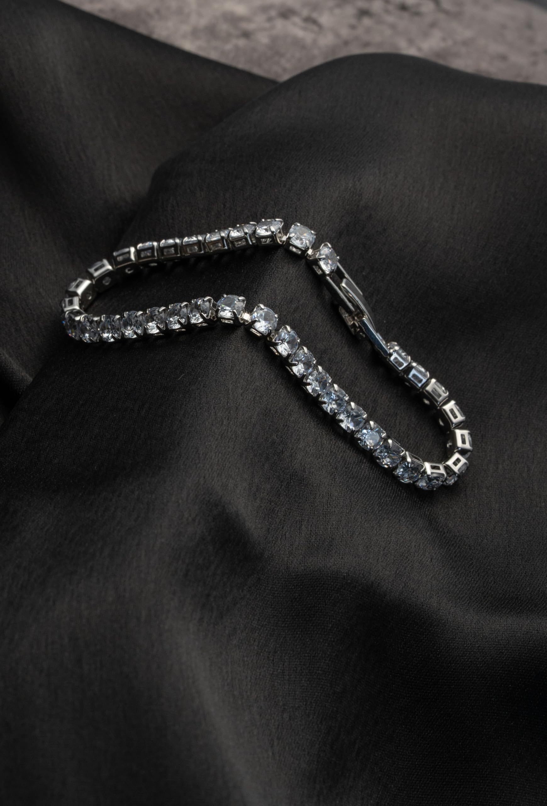 KAYRAH Silver Toned Classic Crystal Tennis Bracelet for Women