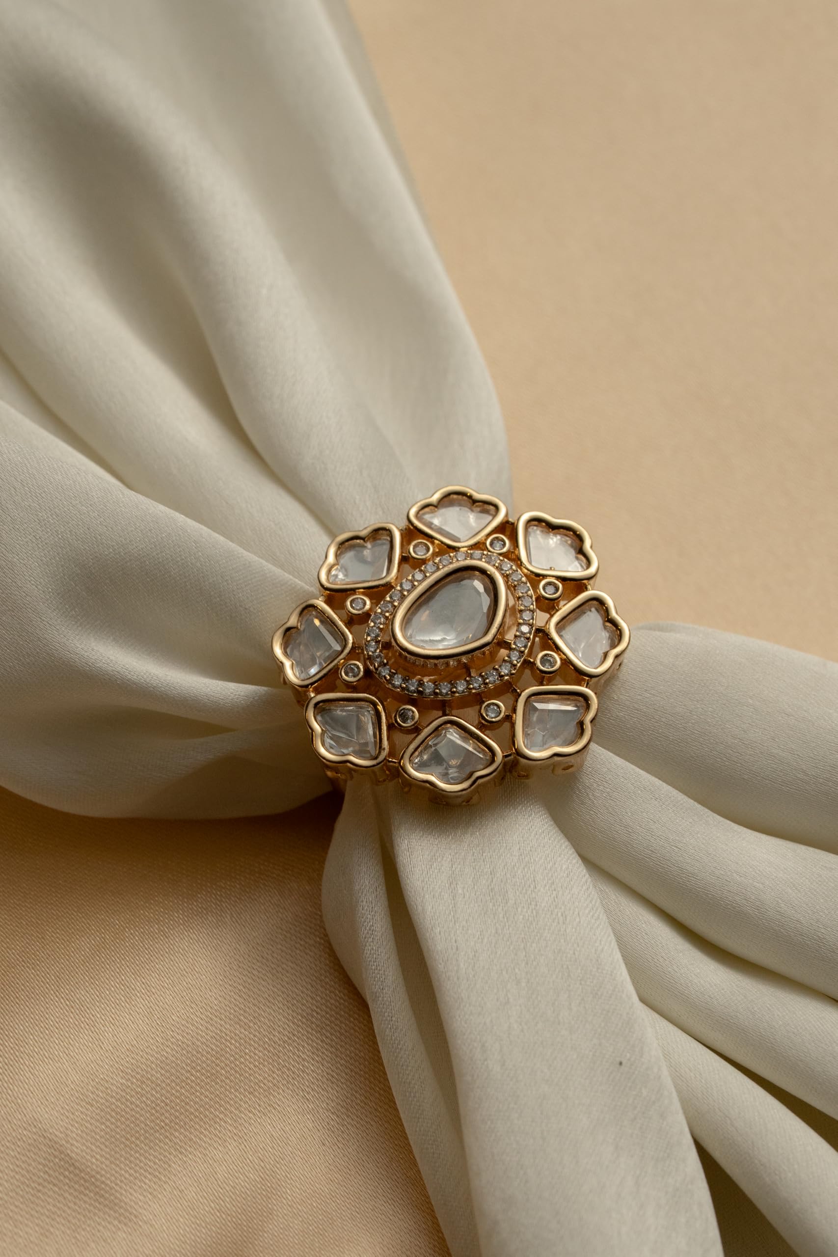 KAYRAH Brass Material Topaz Stone Stud Ring for Women and Girls for Every Occassion (White Polki )