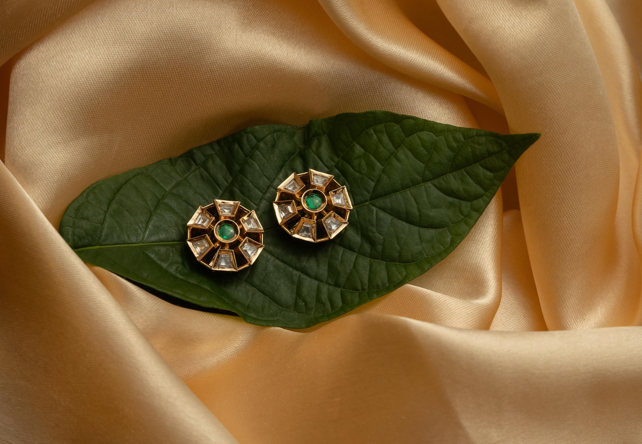 Gold Plated Green Stone Stud Earrings for Women Stylish | Crystal Fashion Jewellery Earrings for Girls | Elegant Earrings Gift for Women