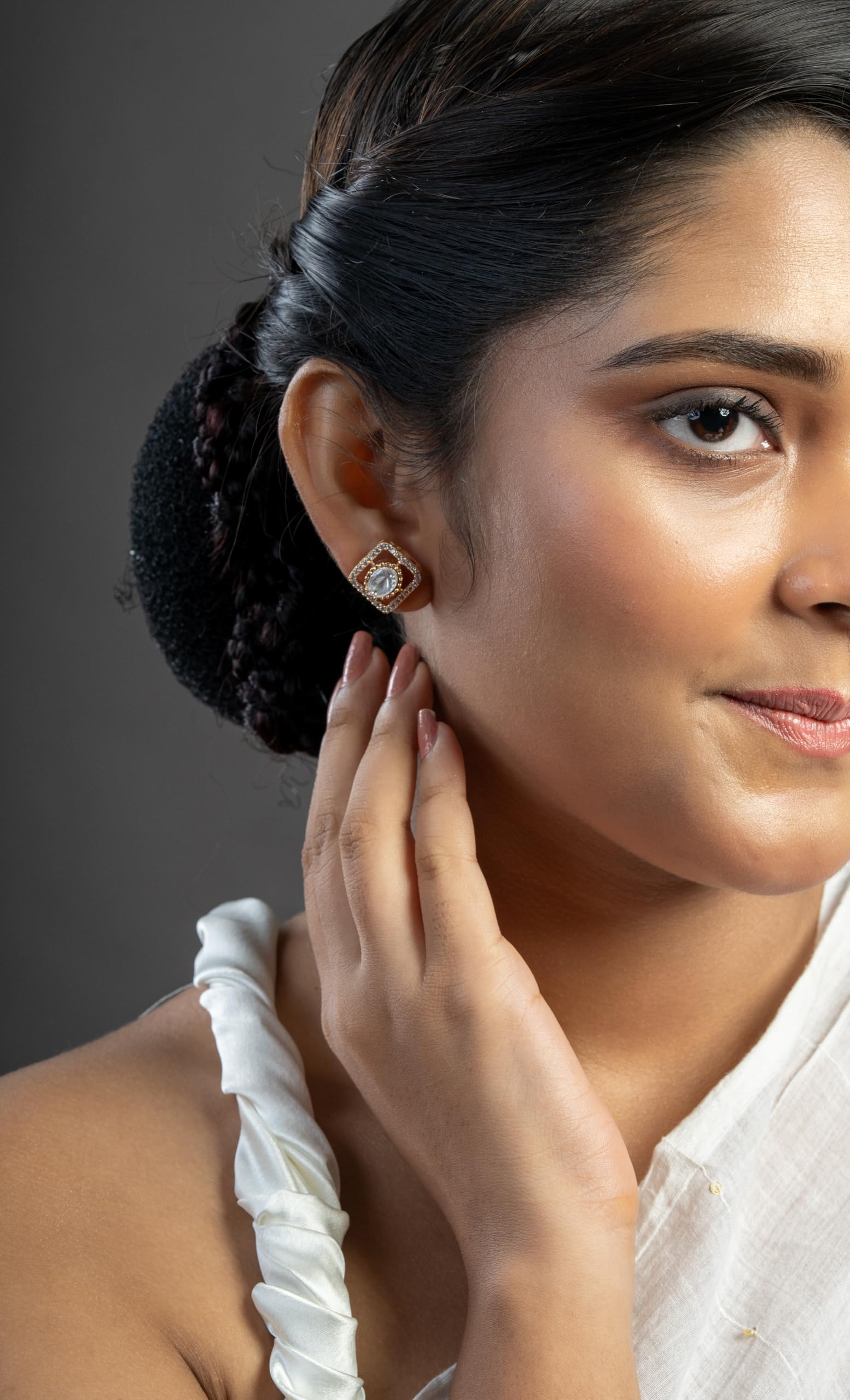 Gold Plated Crystal Stud Earrings for Women Stylish | Geometric Fashion Jewellery Earrings for Girls | Elegant Earrings Gift for Women