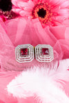Silver Plated Red Stone Stud Earrings for Women | Geometric Fashion Jewellery Earrings for Girls | Elegant Party Earrings Gift for Women