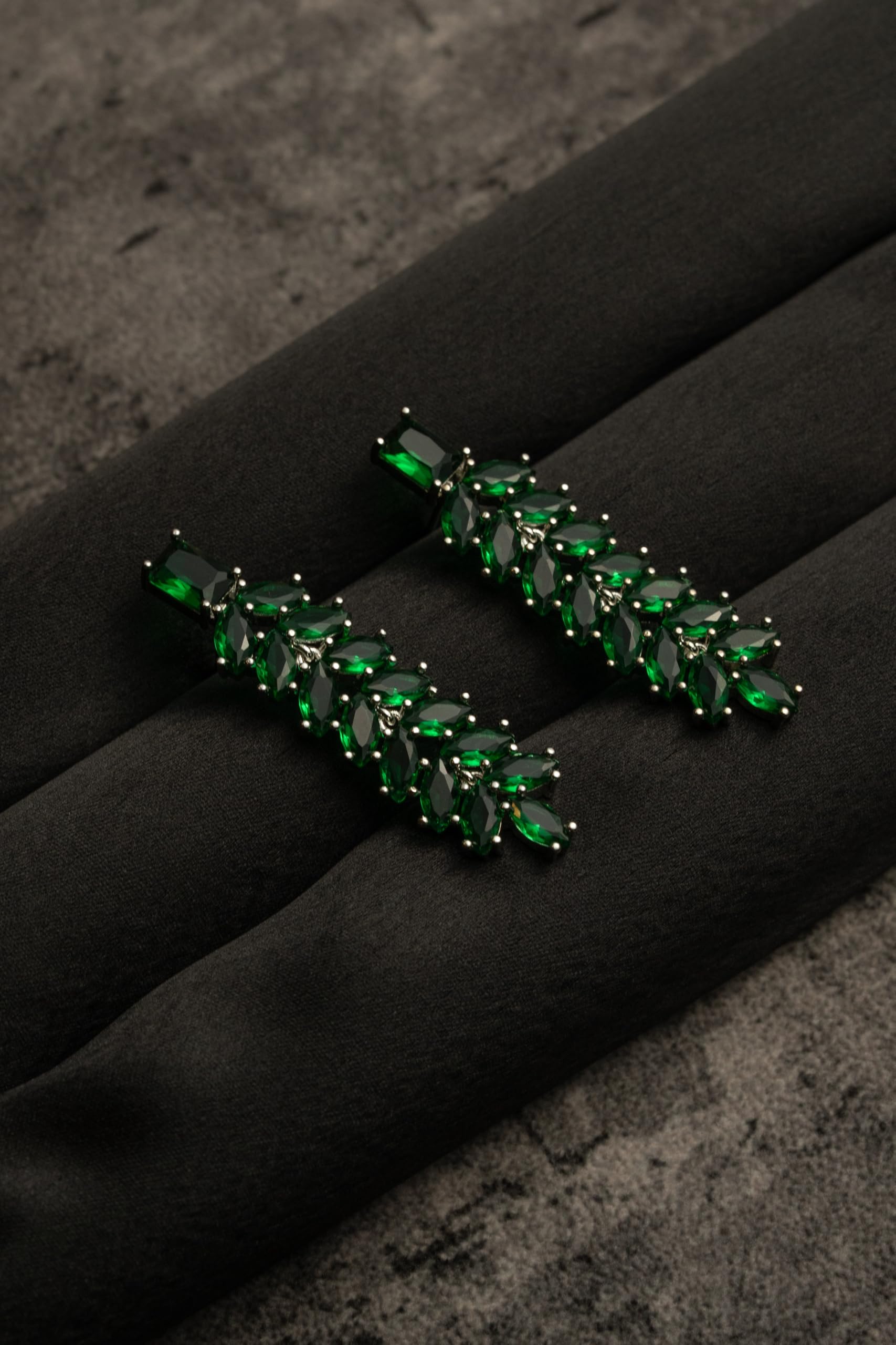 Silver Plated Green Stone Long Drop Earrings for Women | Statement Fashion Jewellery Earrings for Girls | Stylish Dangle Earrings Gift for Women