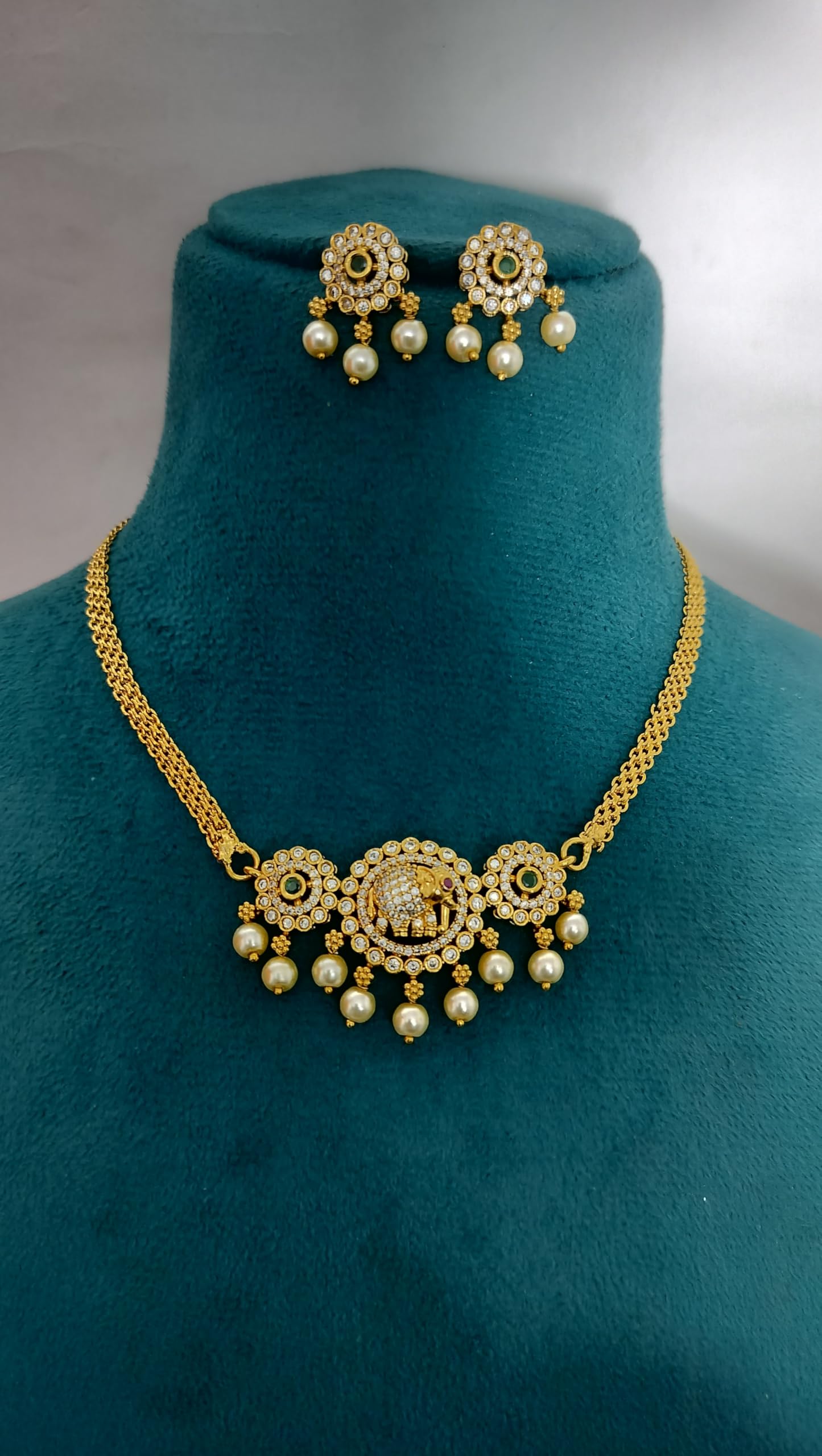 KAYRAH Women Brass Material Crafted CZ Stone Studed Necklace with Earrings with Matching Earrings with Matching Earrings