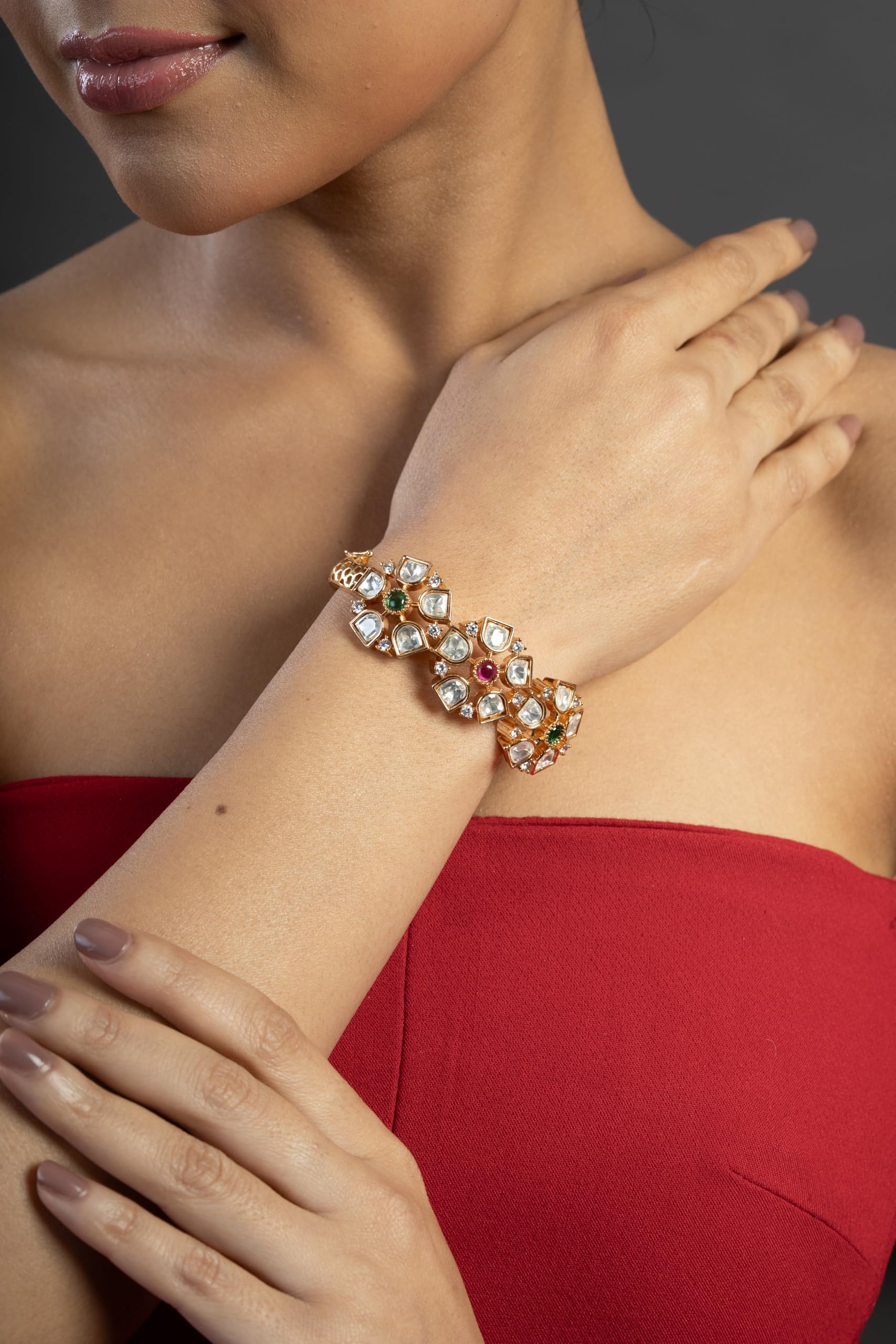KAYRAH Gold Plated Multicolor Stone Floral Bracelet for Women