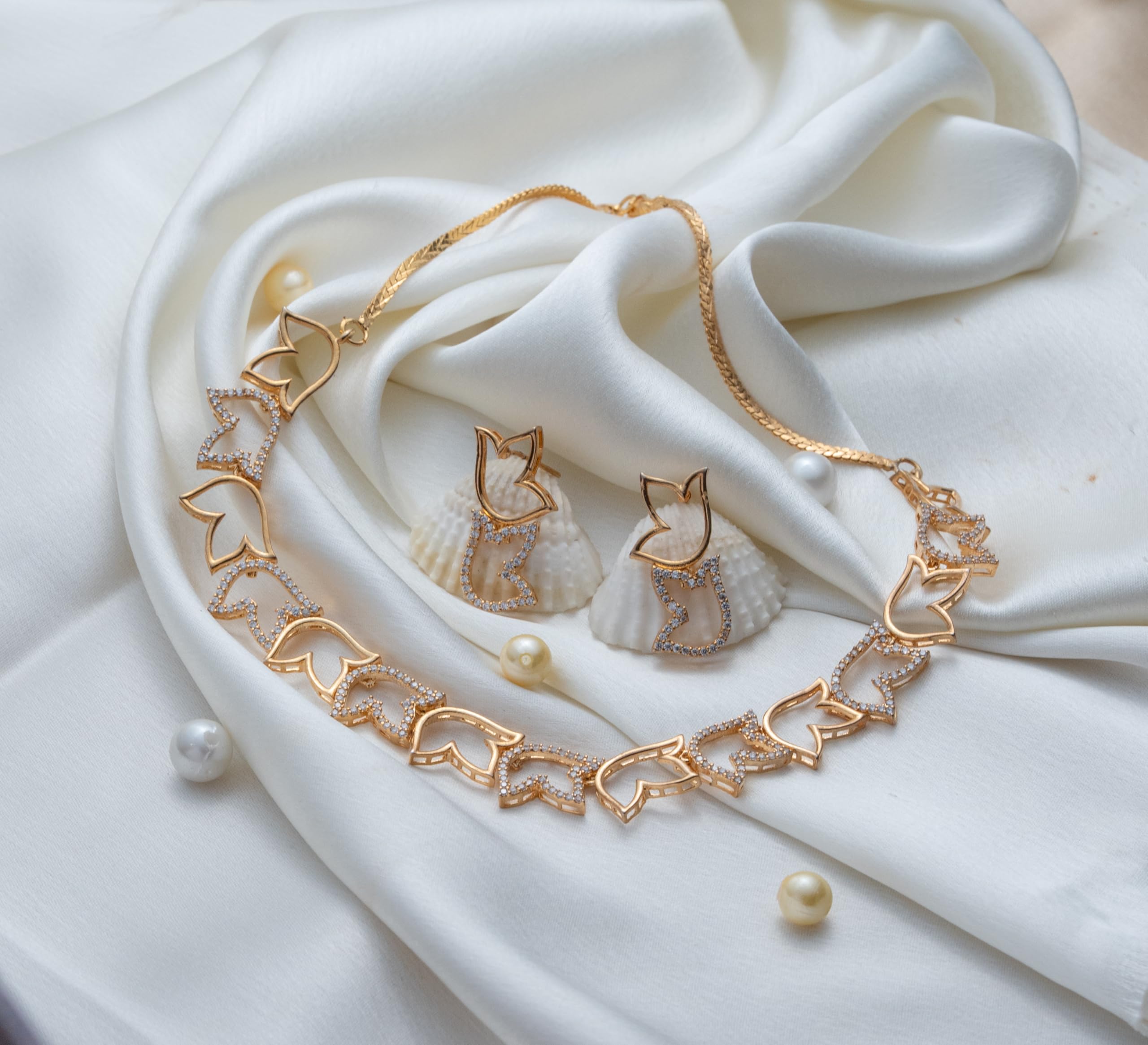 KAYRAH Gold Plated Green Stone Necklace Set for Women with Matching Earrings with Matching Earrings