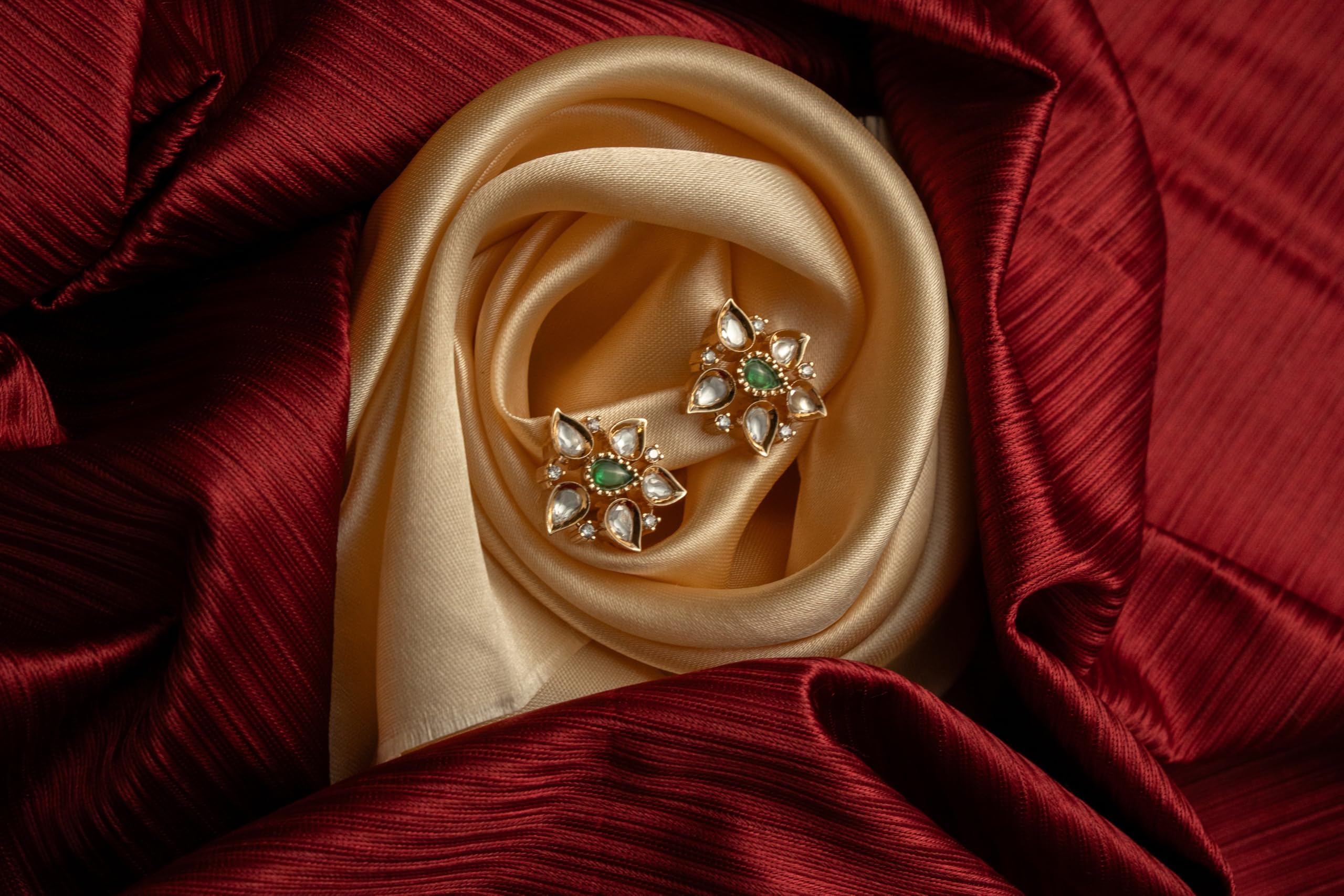 Gold Plated Green Stone Floral Stud Earrings for Women Stylish | Traditional Fashion Jewellery Earrings for Girls | Elegant Earrings Gift for Women
