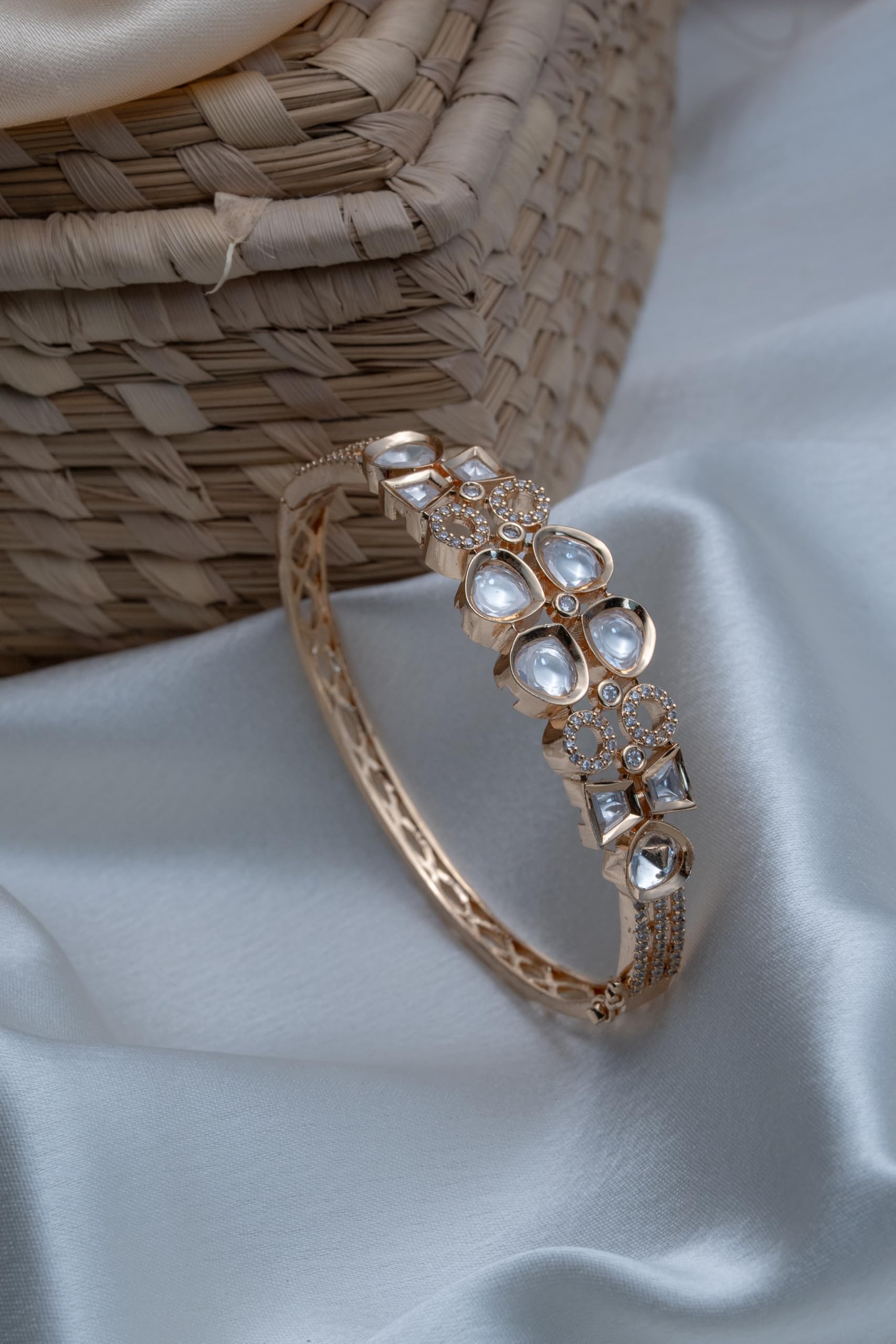 KAYRAH Gold Plated Floral Crystal Cuff Bracelet for Women Elegant Fashion Jewellery