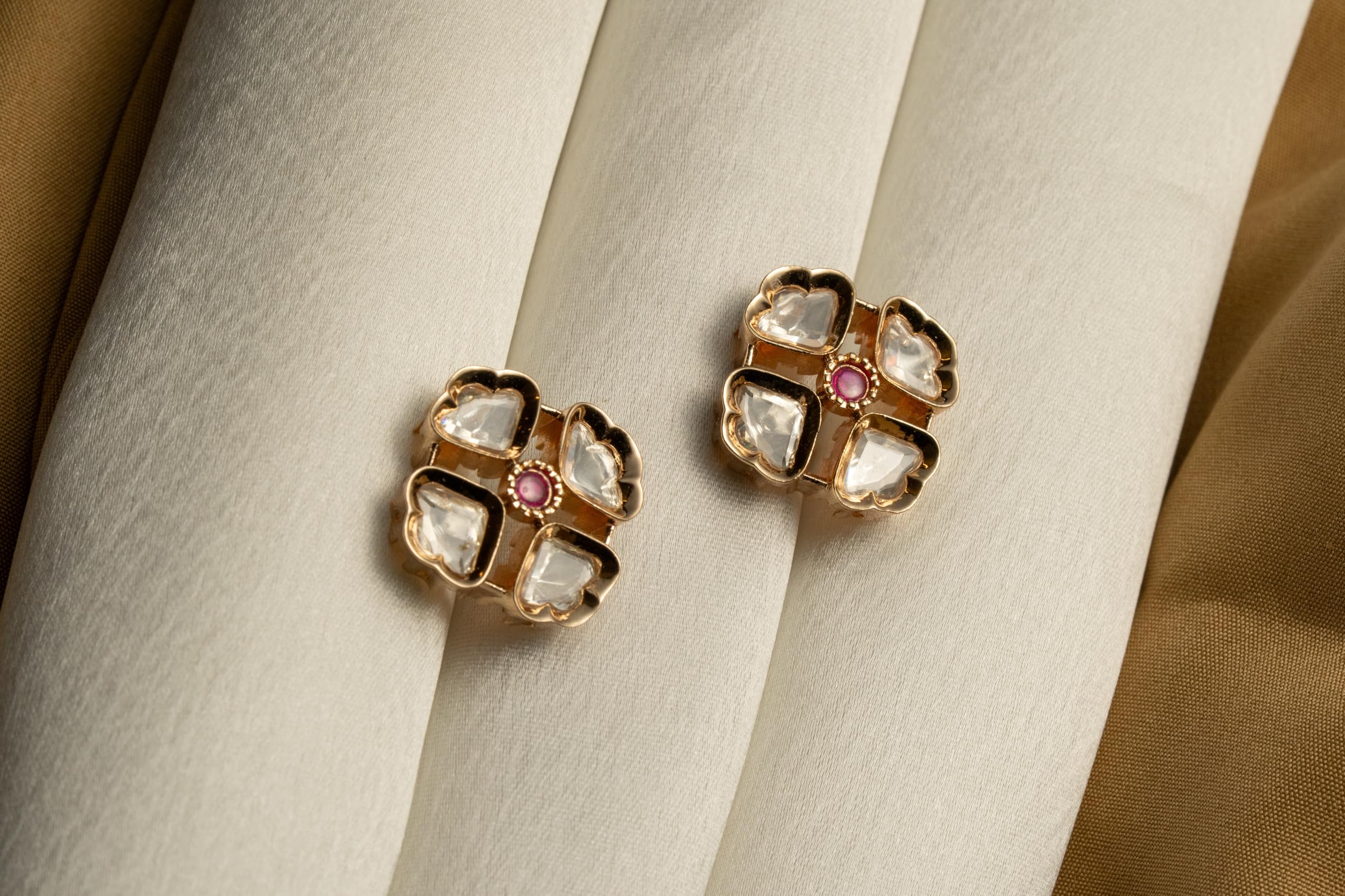 Gold Plated Pink Stone Stud Earrings for Women Stylish | Crystal Fashion Jewellery Earrings for Girls | Elegant Earrings Gift for Women