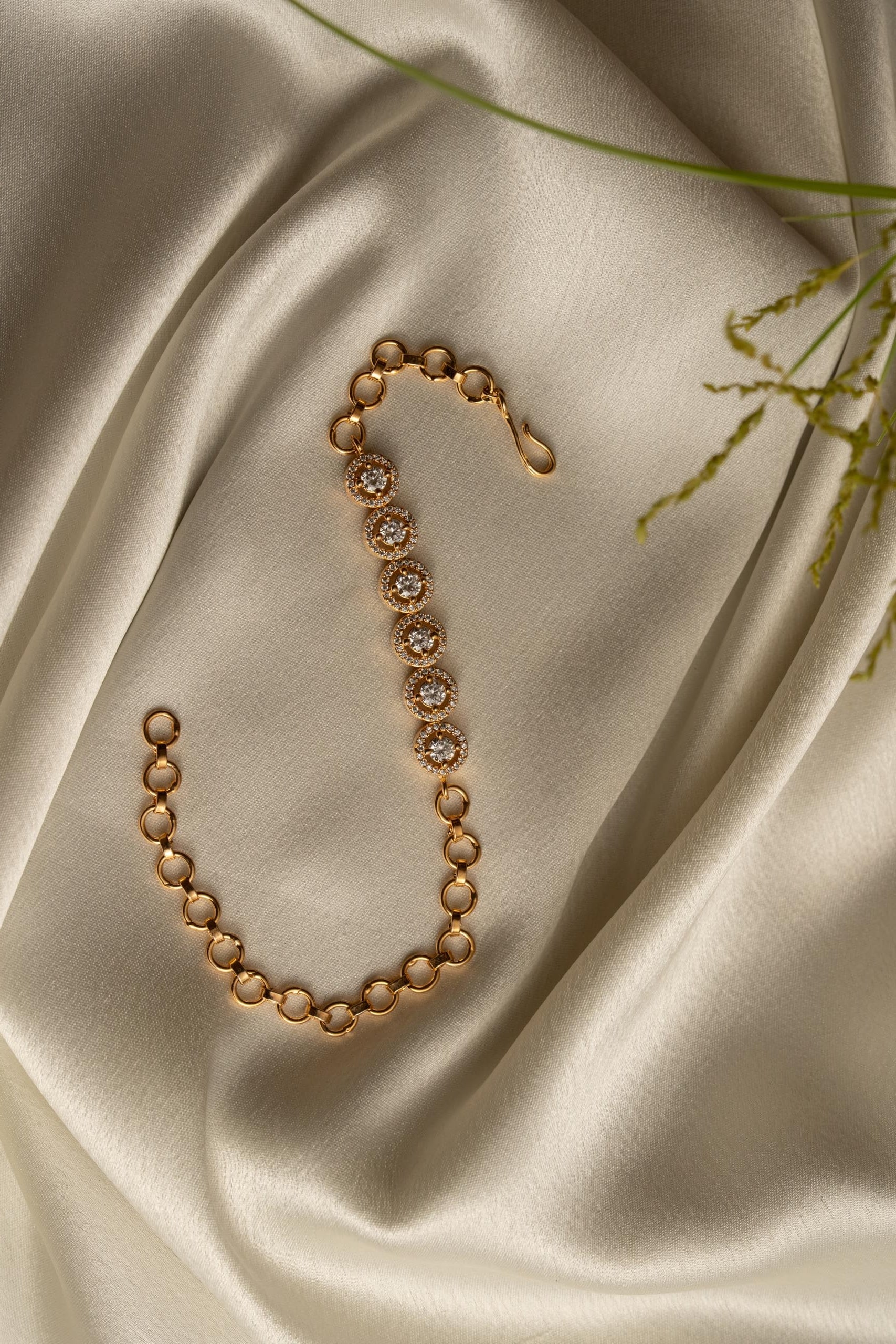 KAYRAH Gold Plated Round Crystal Chain Bracelet for Women Stylish Fashion Jewellery