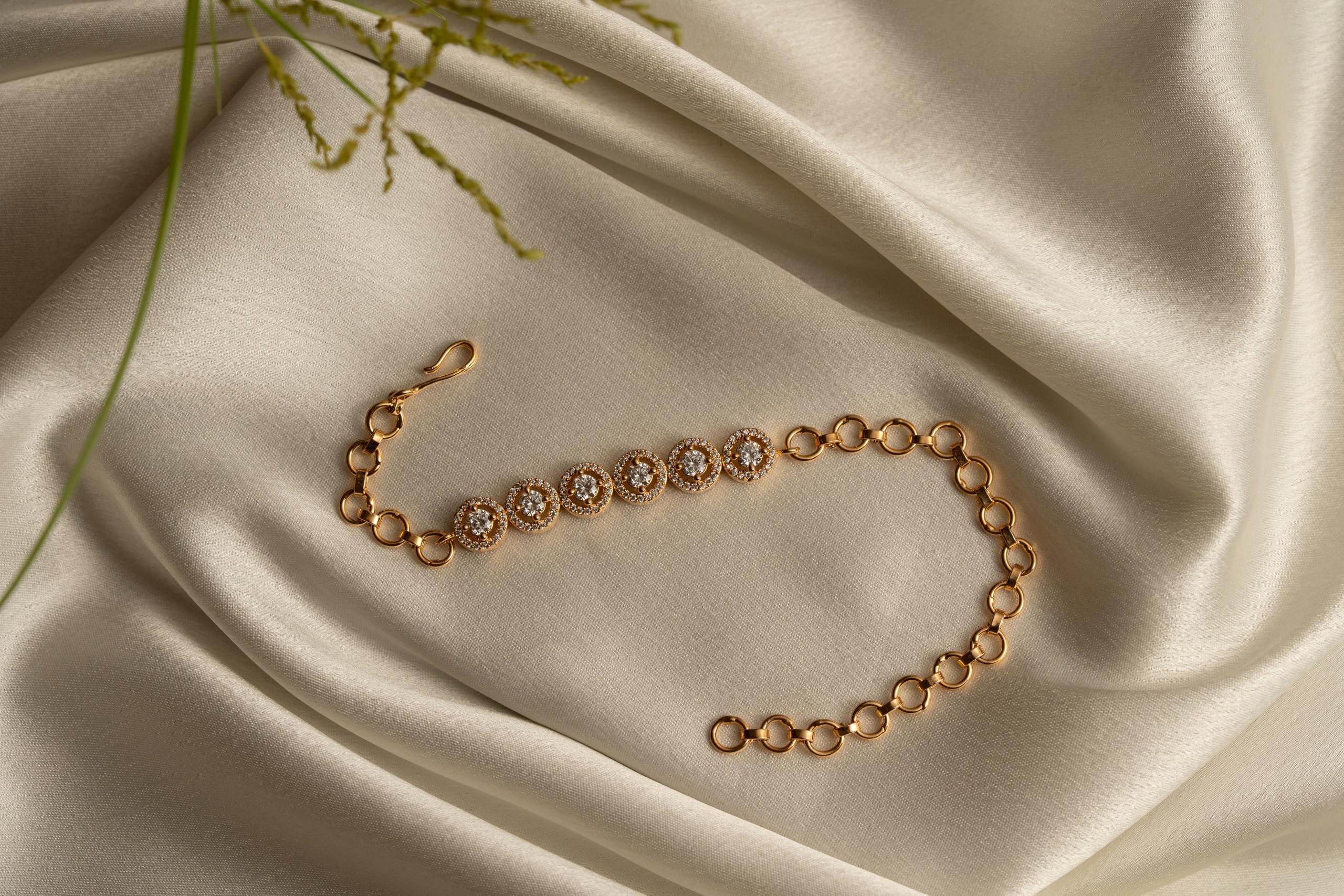 KAYRAH Gold Plated Round Crystal Chain Bracelet for Women Stylish Fashion Jewellery