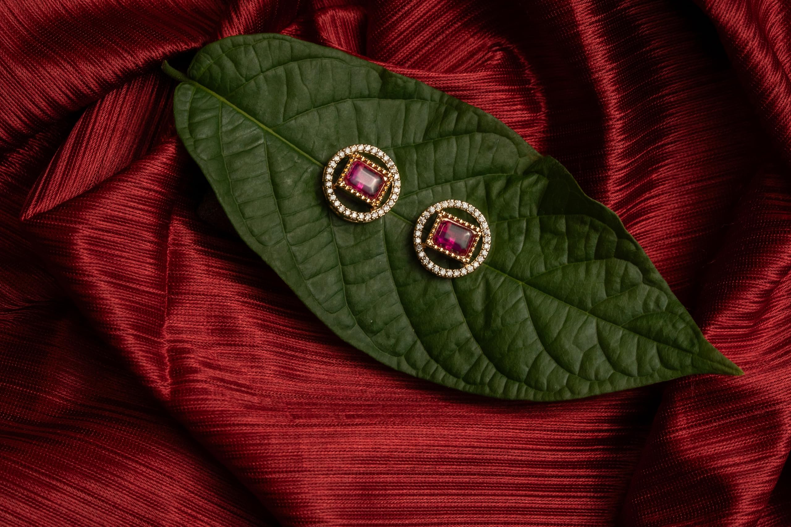 Gold Plated Red Stone Stud Earrings for Women Stylish | Crystal Fashion Jewellery Earrings for Girls | Elegant Earrings Gift for Women