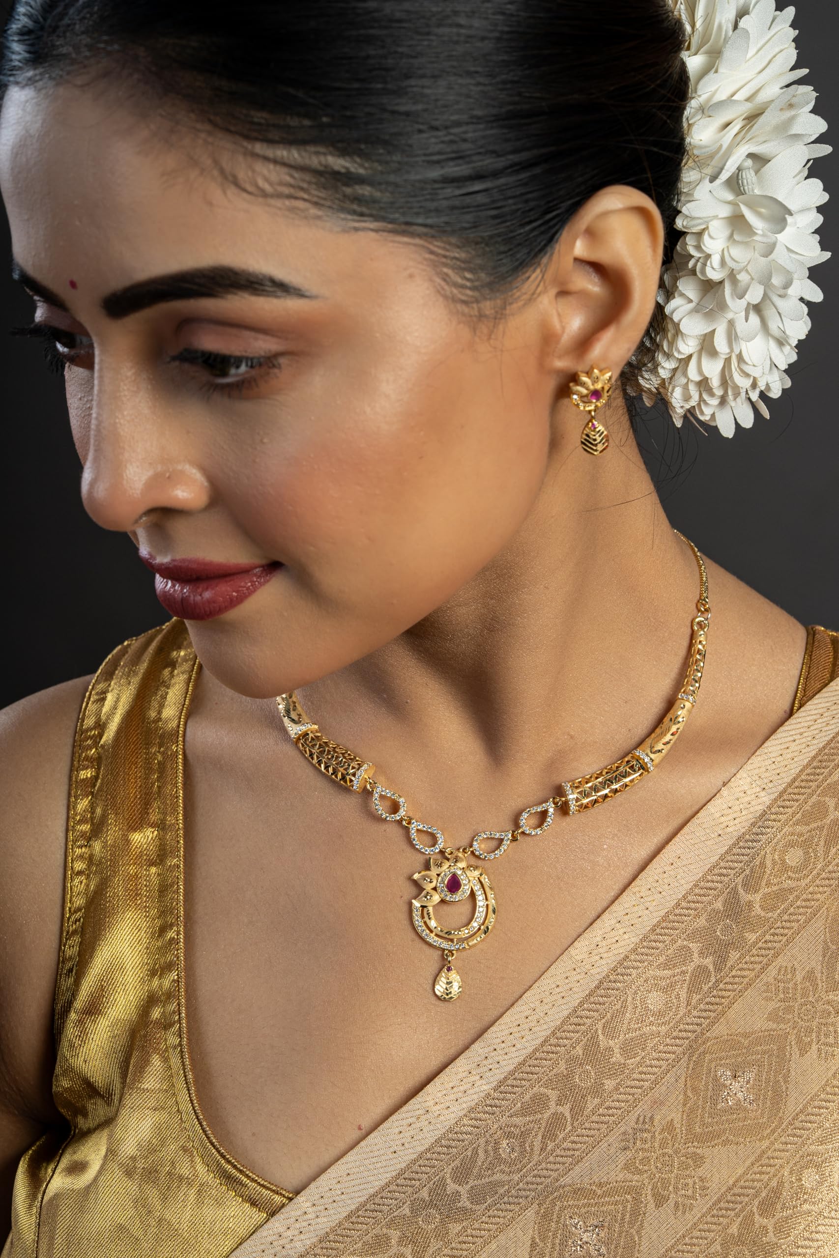 KAYRAH Gold Plated Traditional Necklace Set for Women with Matching Earrings with Matching Earrings