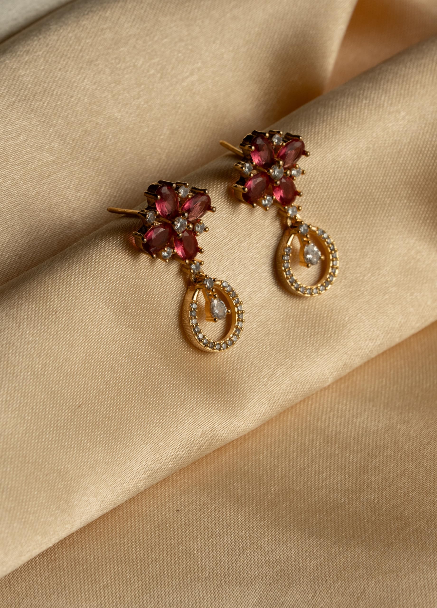 Gold Plated Pink Stone Drop Earrings for Women Stylish | Crystal Fashion Jewellery Earrings for Girls | Elegant Earrings Gift for Women