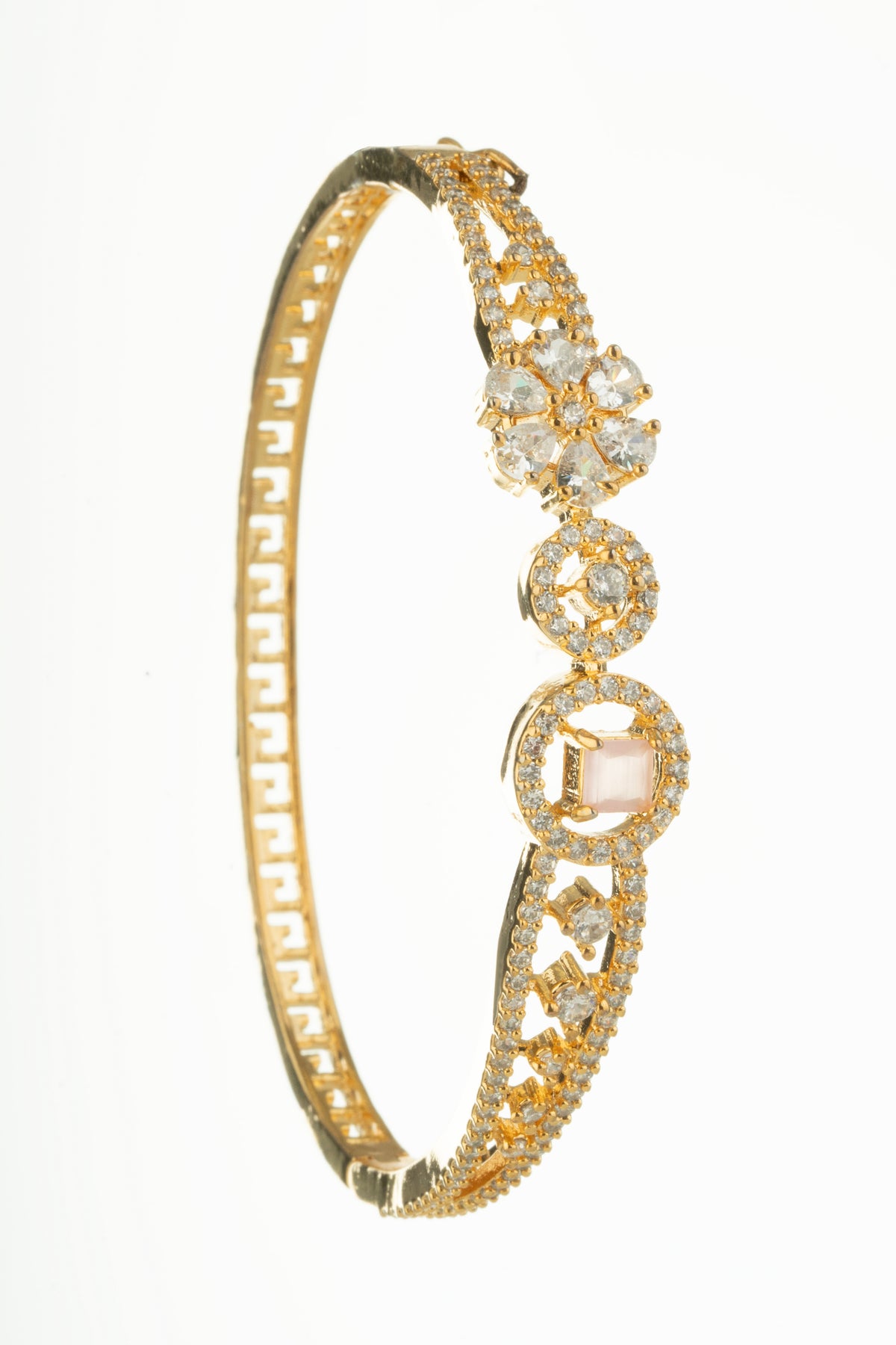 Gold-Tone Crystal Floral Designer Bracelet for Women