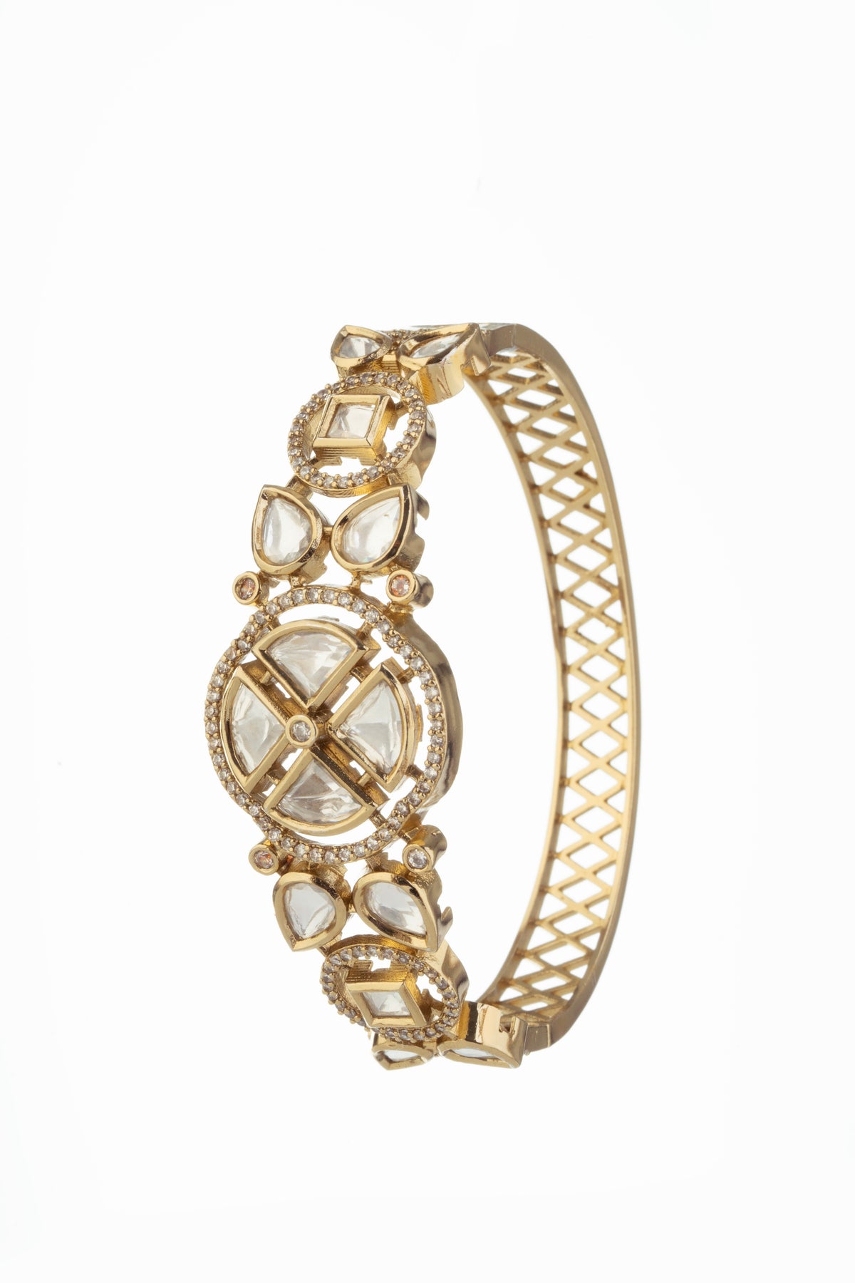 Gold-Tone Kundan Style Geometric Statement Bracelet for Women