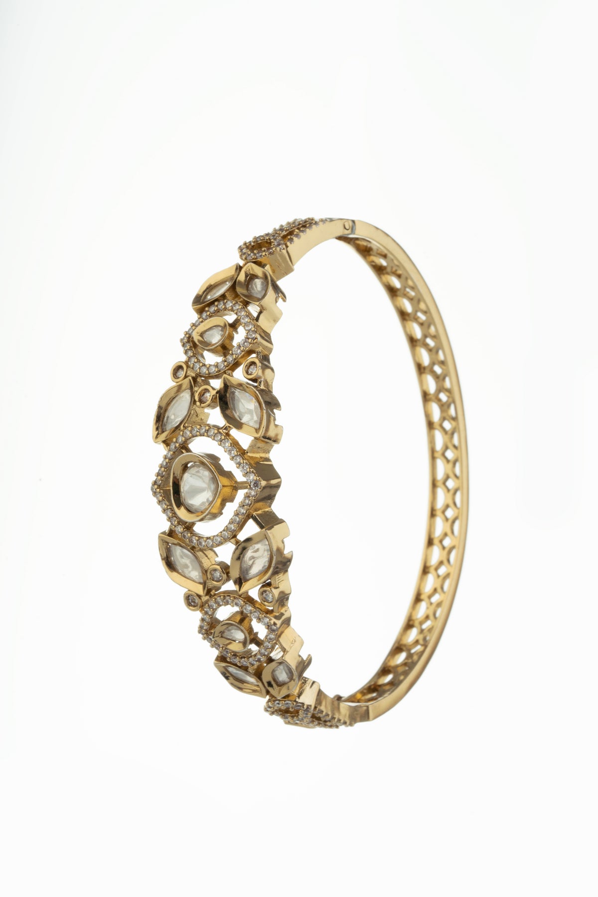 Gold-Tone Geometric Embellished Statement Bangle for Women