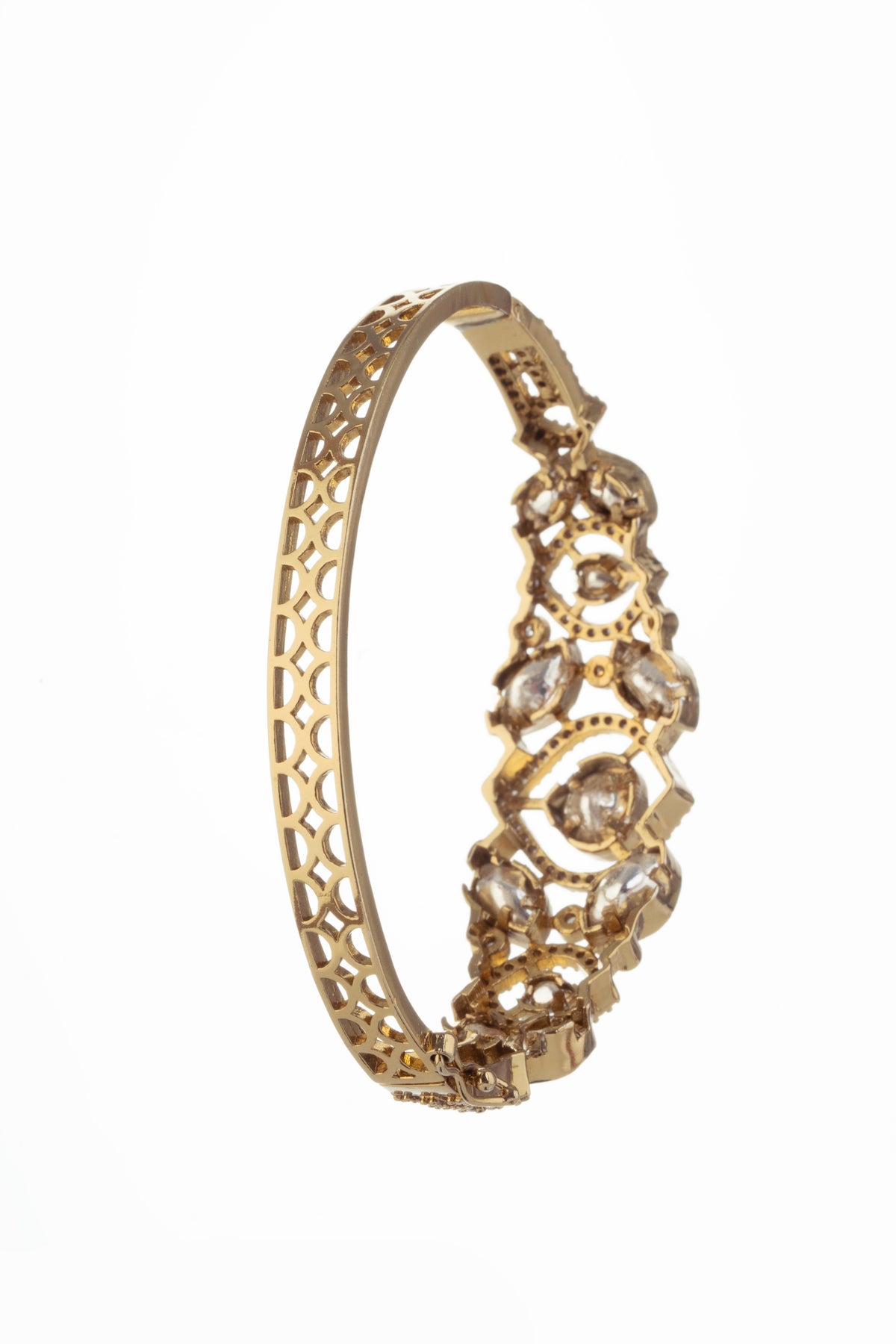 Gold-Tone Geometric Embellished Statement Bangle for Women