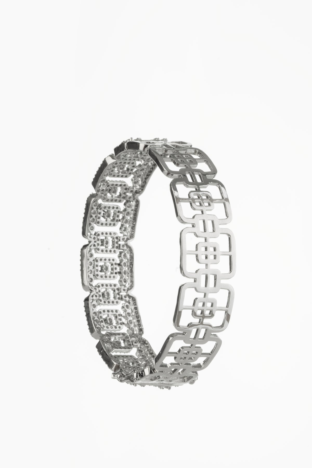 Silver-Tone Geometric Crystal Link Bracelet for Women
