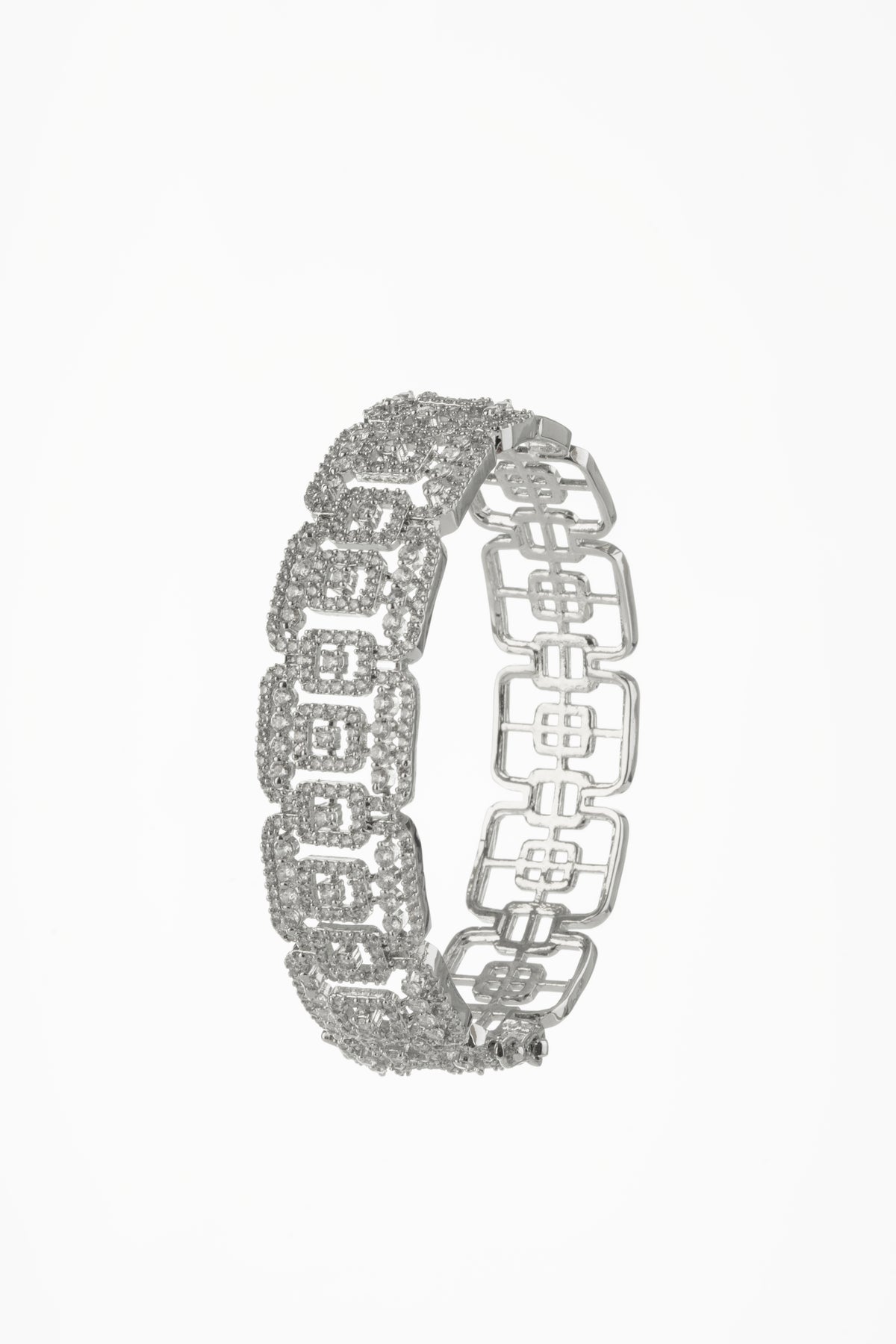 Silver-Tone Geometric Crystal Link Bracelet for Women