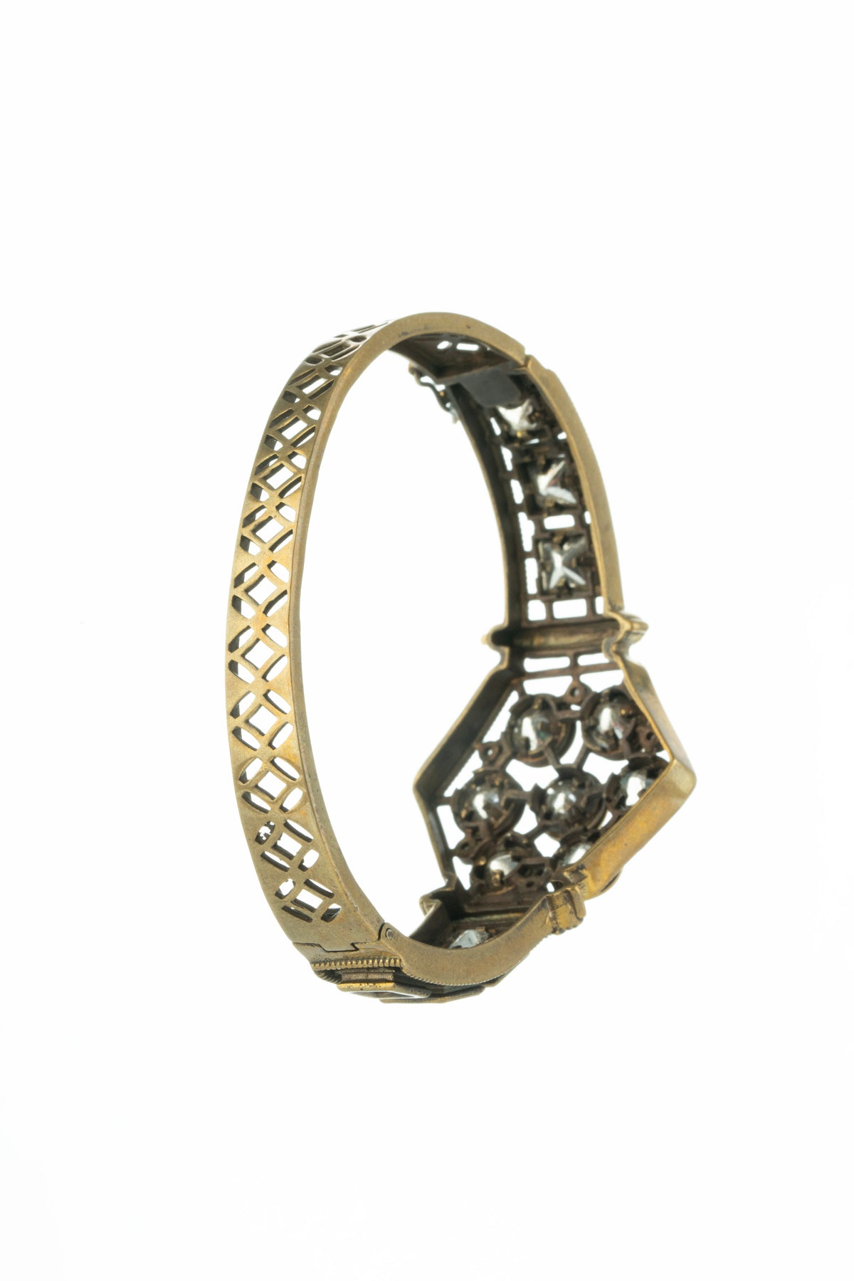 Gold-Tone Pink Stone Geometric Statement Bangle for Women