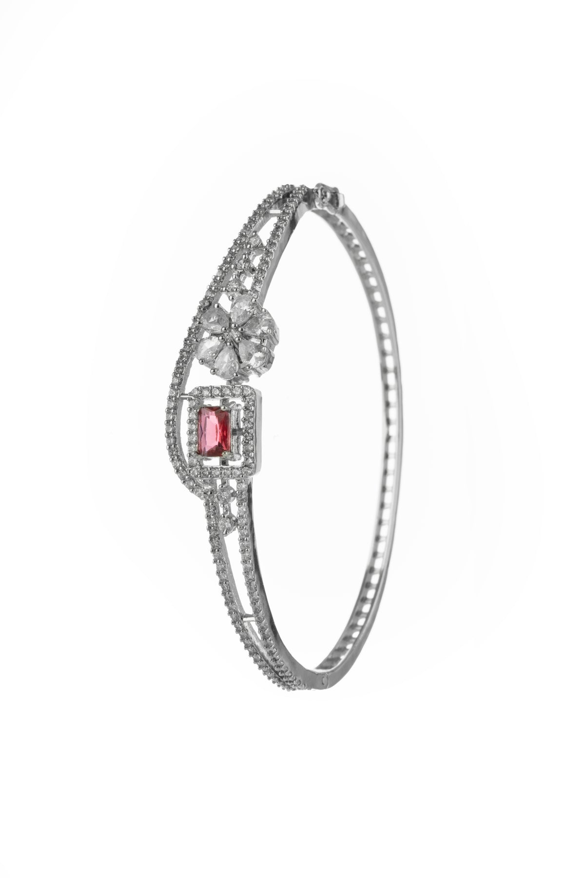 Silver-Tone Pink Stone Double-Layer Crystal Bracelet for Women