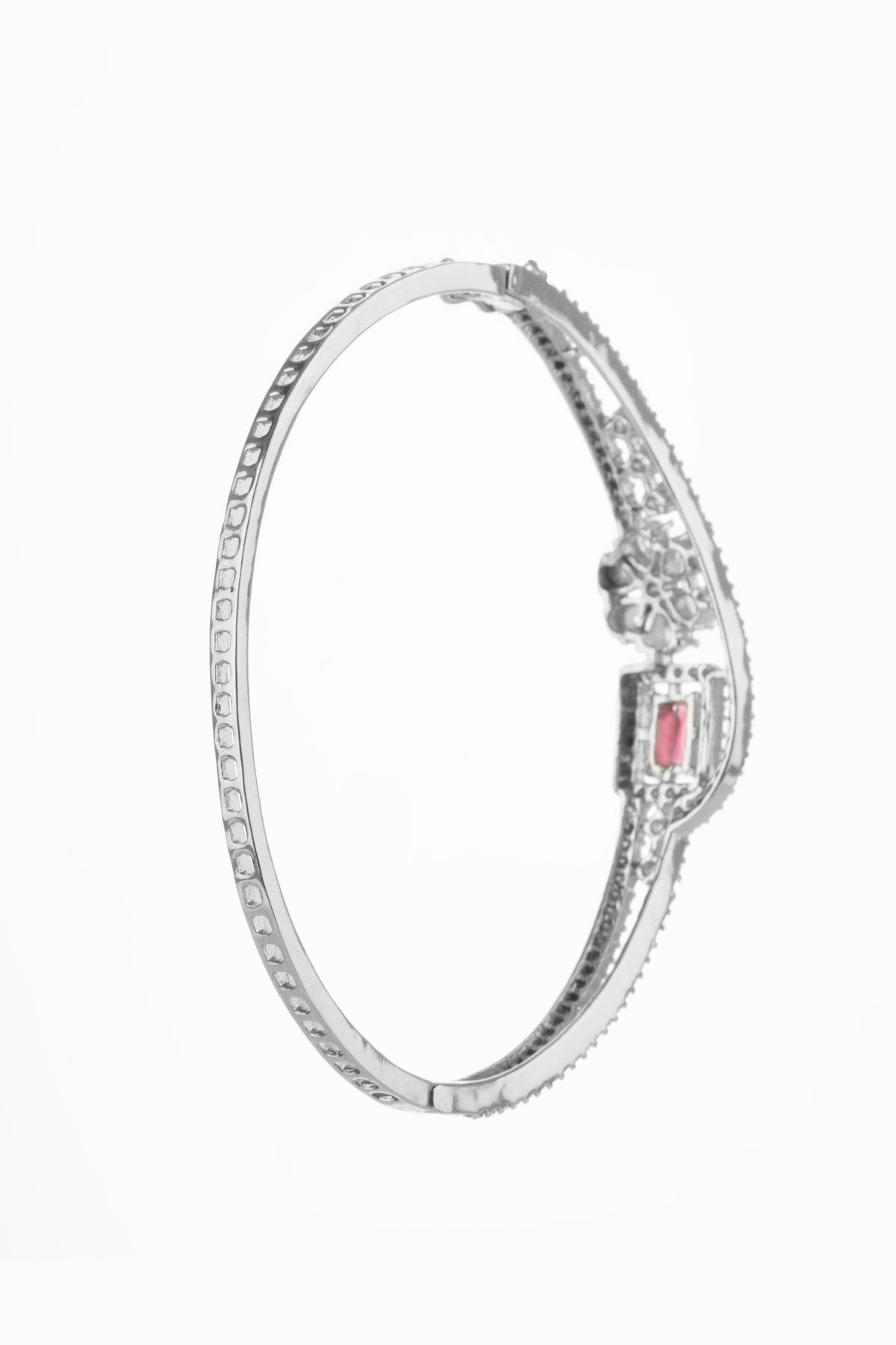 Silver-Tone Pink Stone Double-Layer Crystal Bracelet for Women
