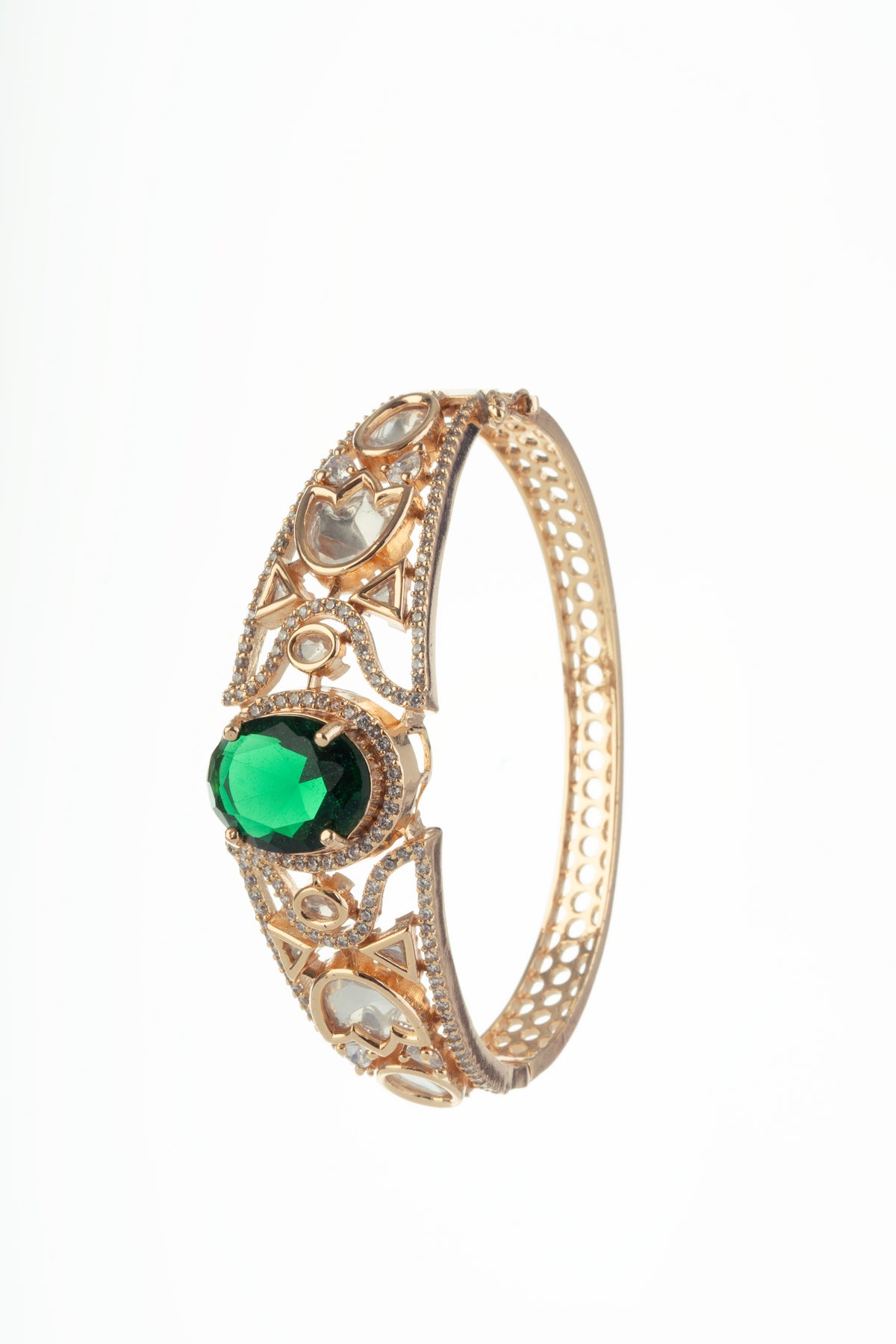 Gold Tone Green Stone Designer Bracelet for Women