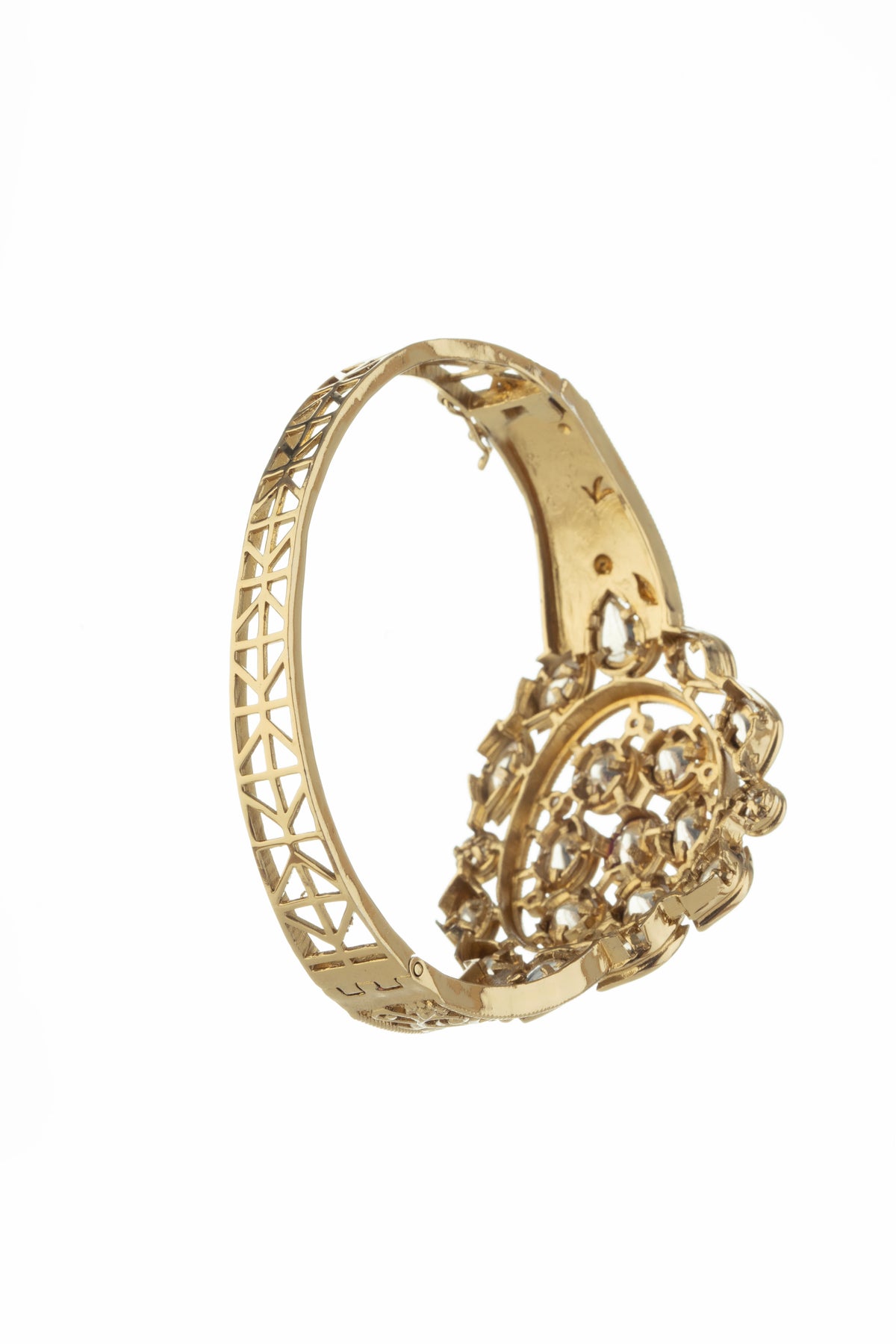 Gold-Tone Pink Stone Traditional Statement Bangle for Women