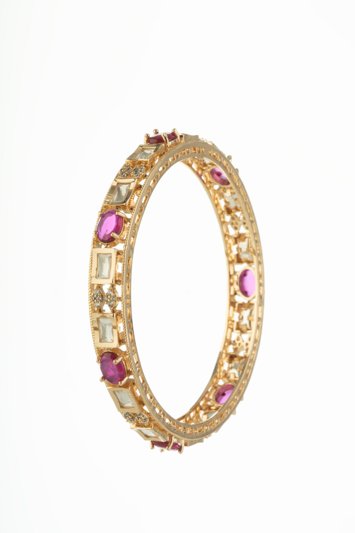 Gold Tone Ruby & Clear Stone Designer Bangles for Women – Set of 2