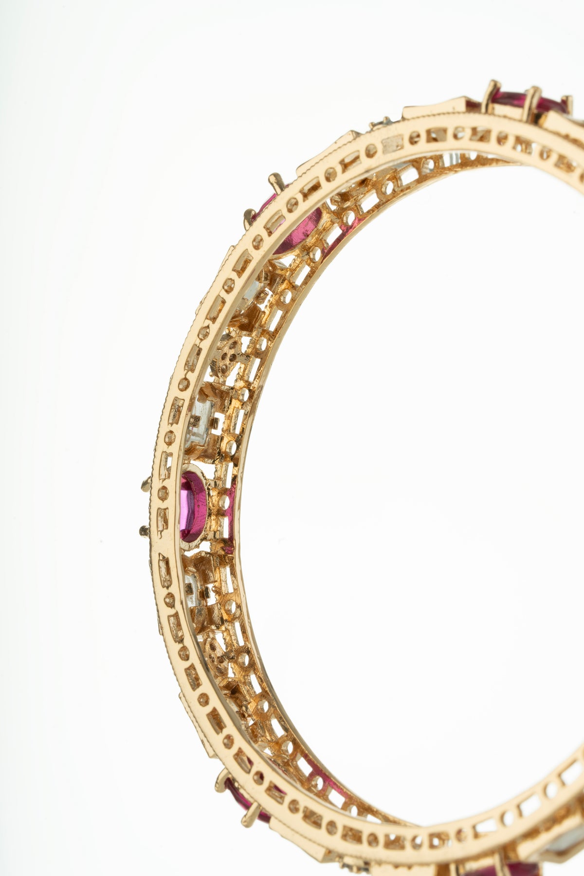 Gold Tone Ruby & Clear Stone Designer Bangles for Women – Set of 2