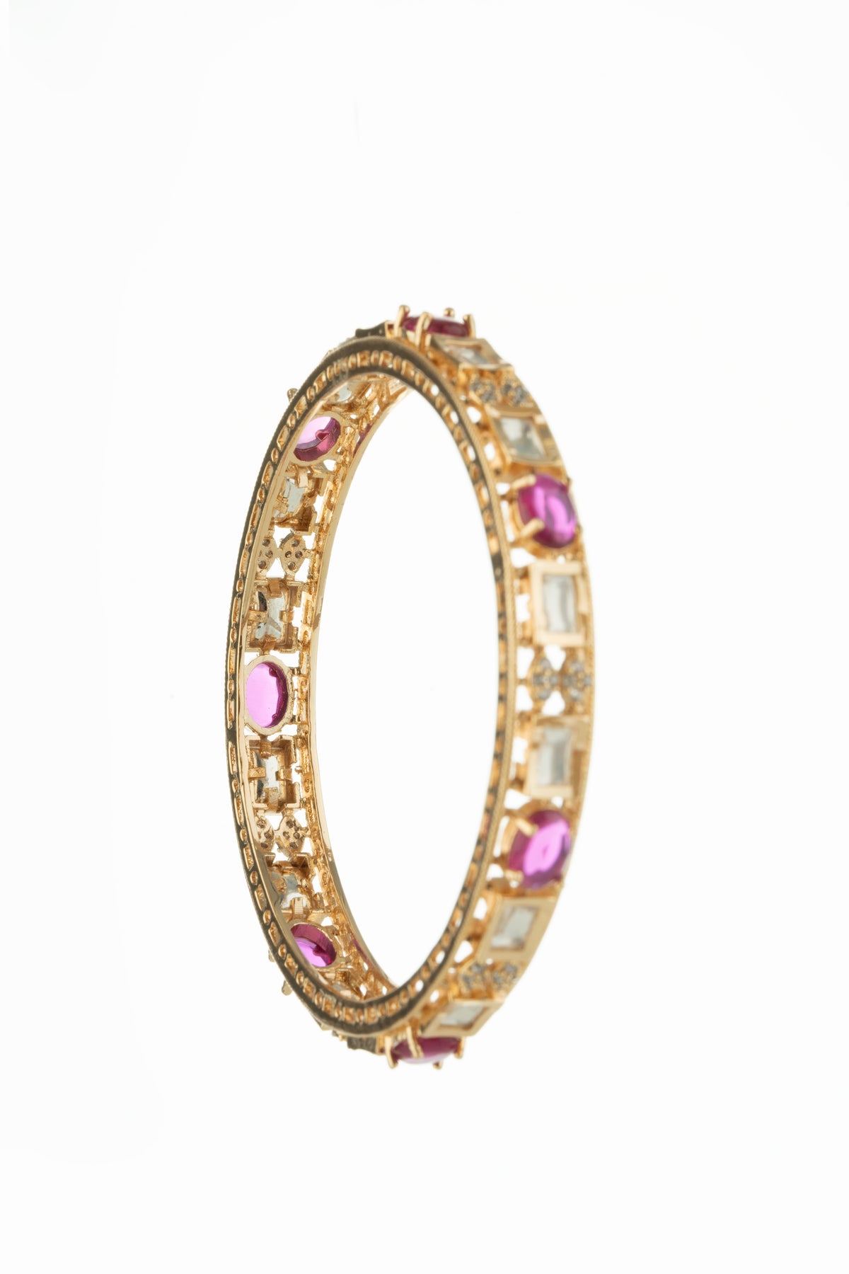 Gold Tone Ruby & Clear Stone Designer Bangles for Women – Set of 2
