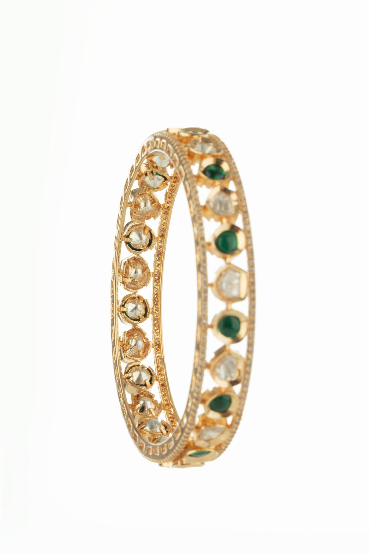 Gold Tone Green & Clear Stone Designer Bangles for Women – Set of 2