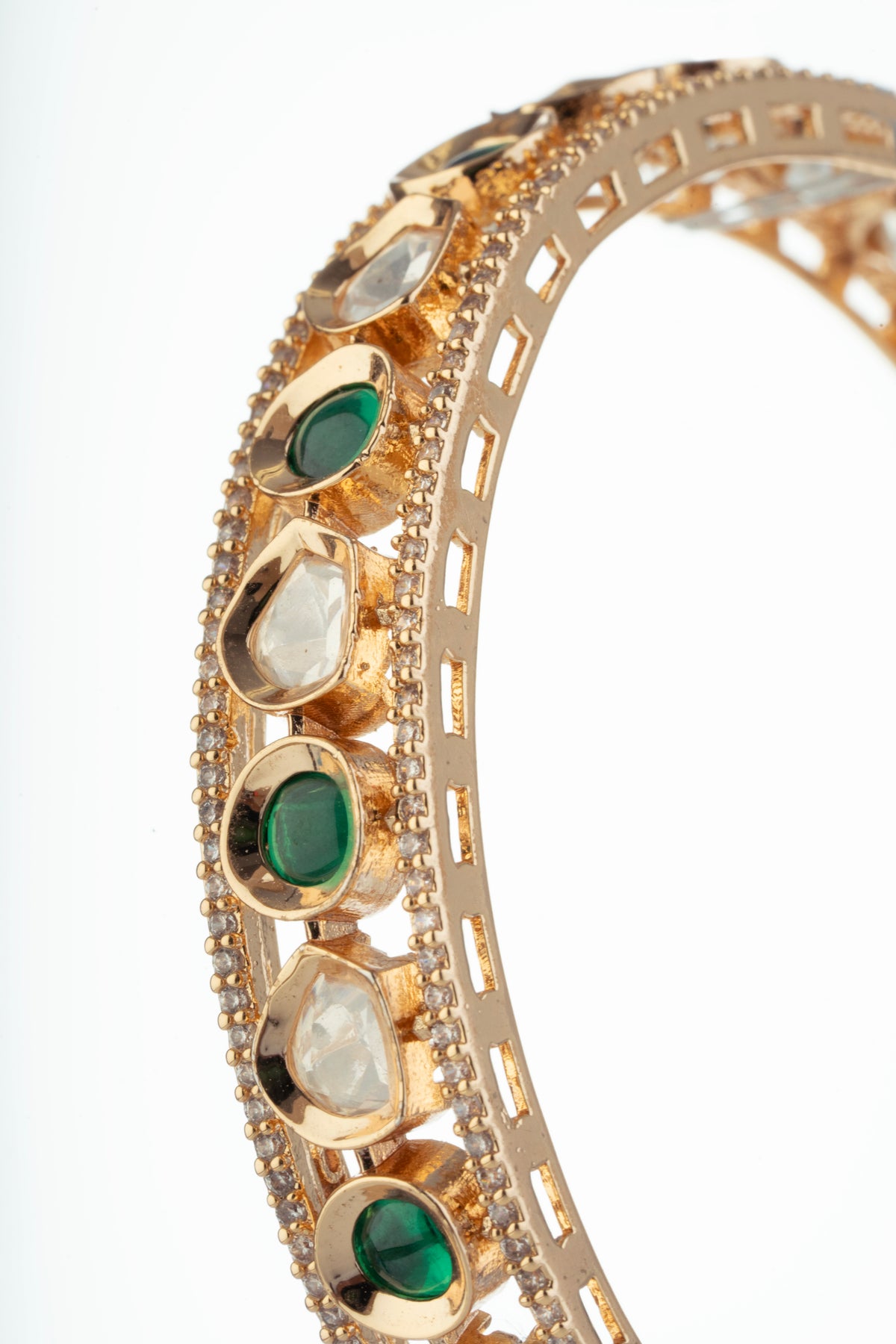 Gold Tone Green & Clear Stone Designer Bangles for Women – Set of 2