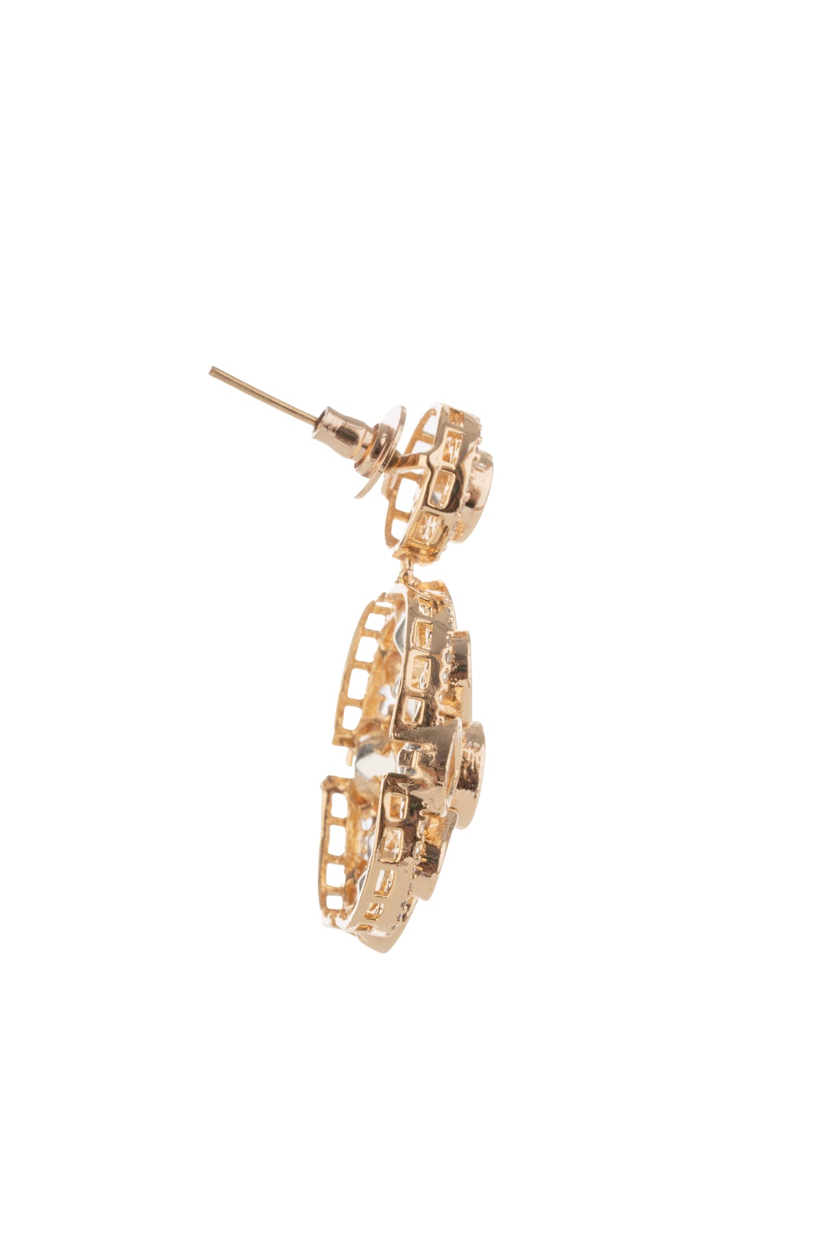 Gold-Tone Floral Pink Stone Stud Drop Earrings for Women