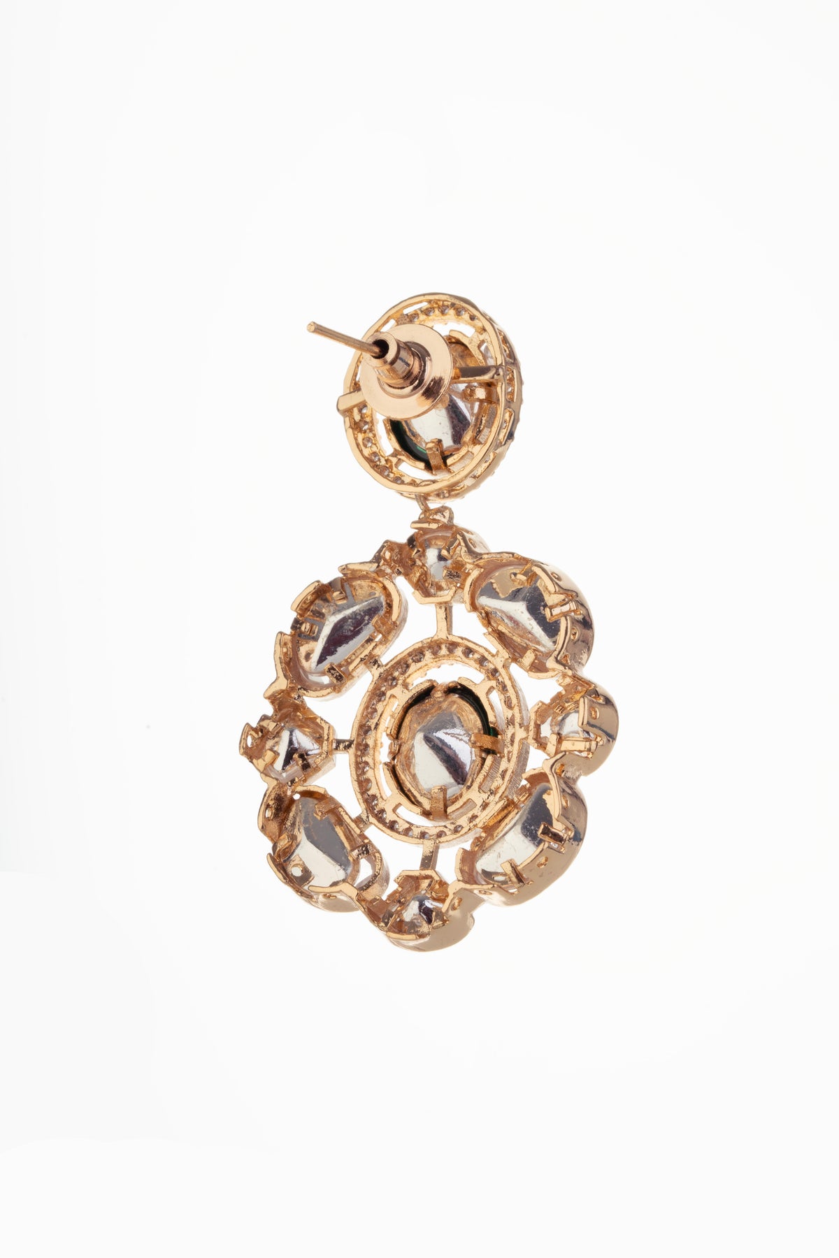 Gold-Tone Green Stone Floral Drop Earrings for Women