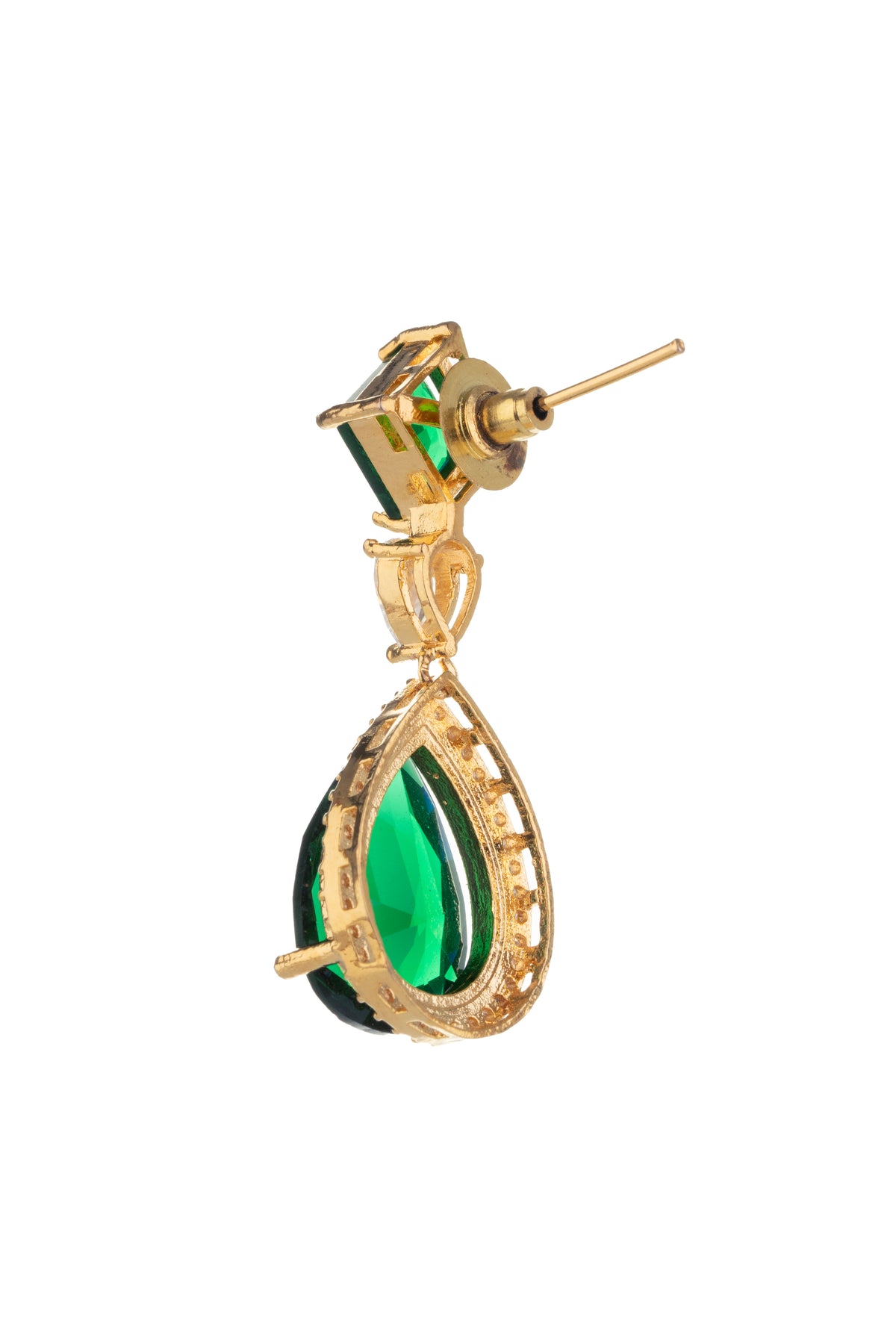 Gold-Tone Green Emerald-Look Teardrop Dangle Earrings for Women