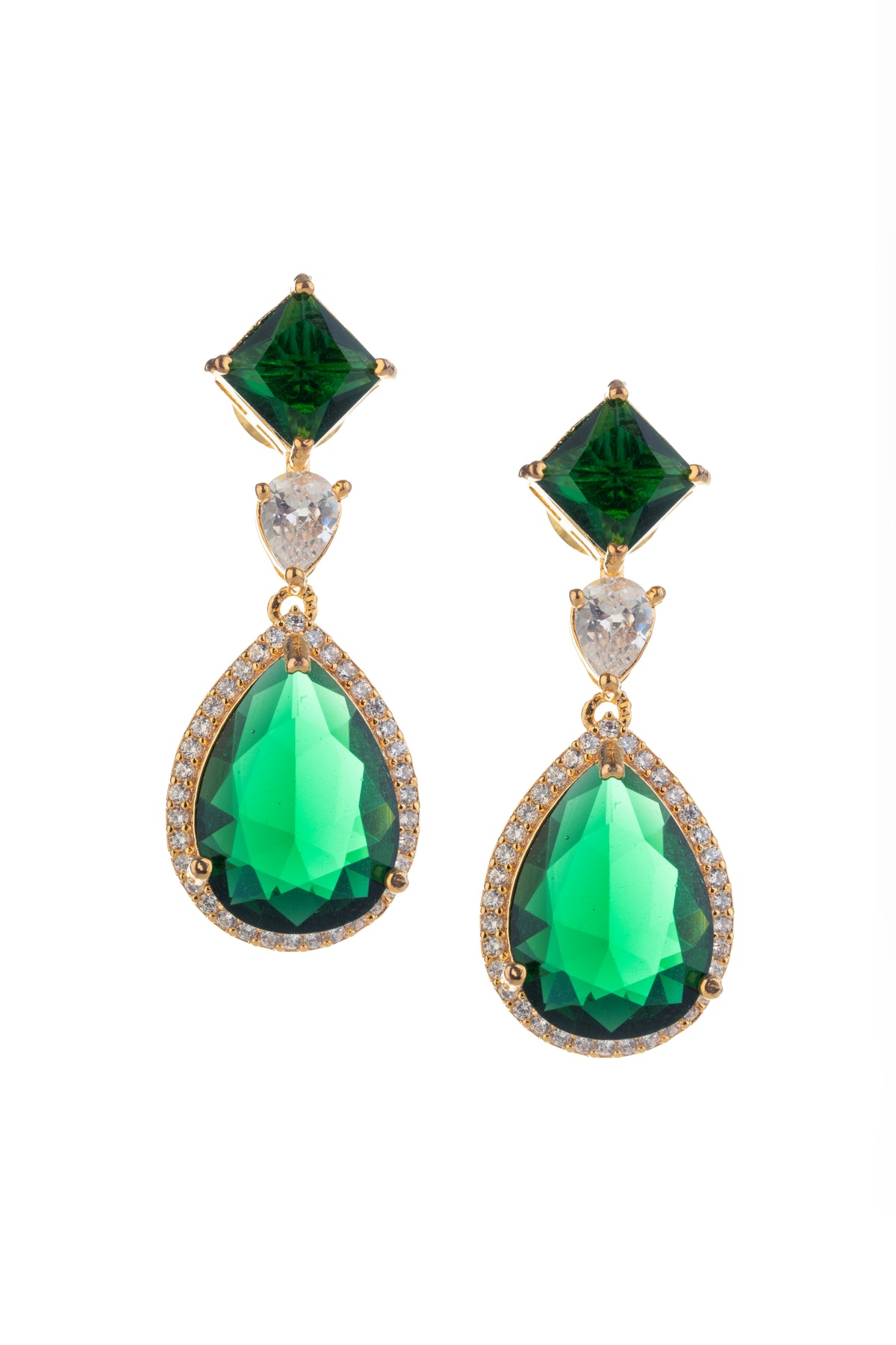 Gold-Tone Green Emerald-Look Teardrop Dangle Earrings for Women