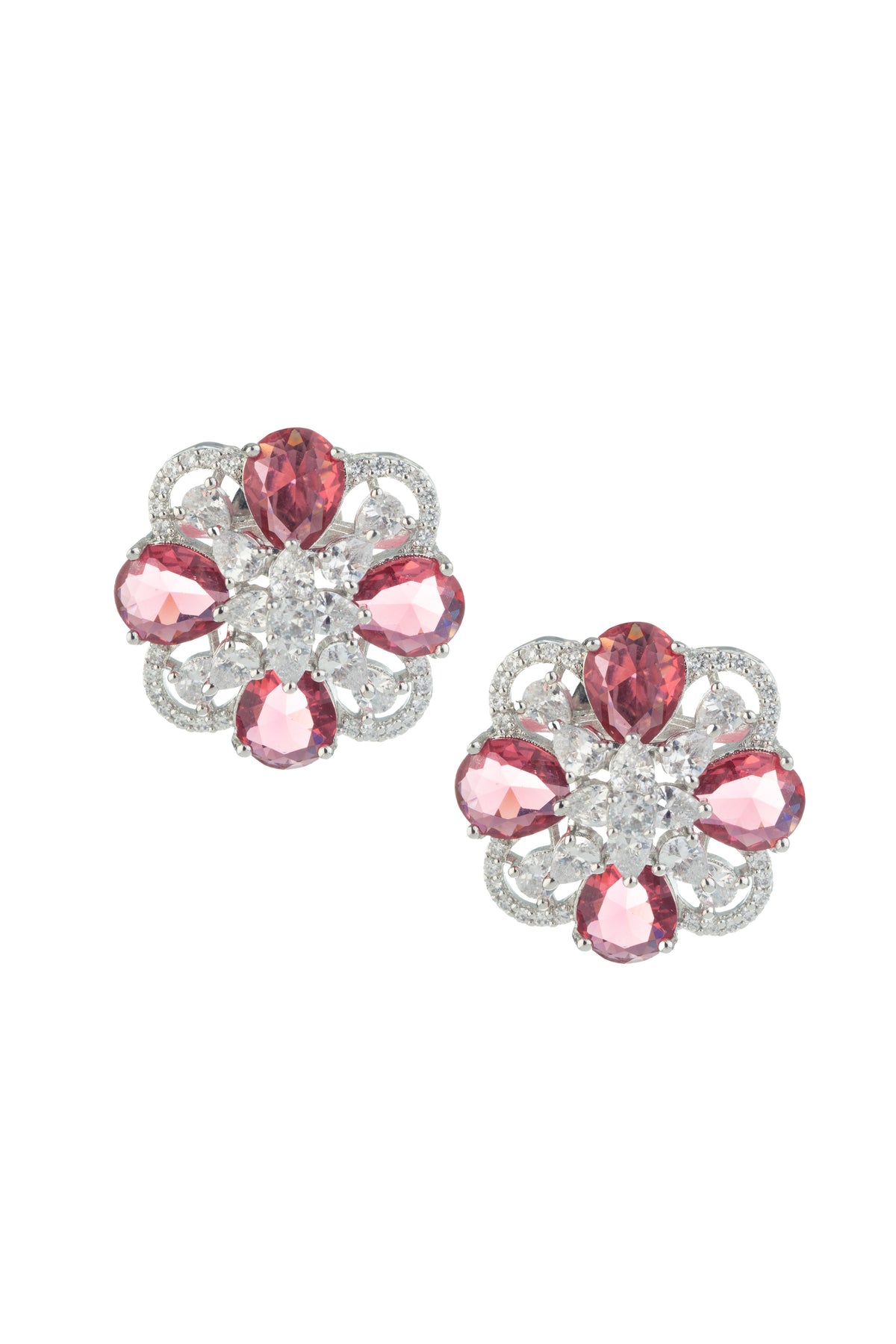 Pink Floral Crystal Stud Earrings for Women