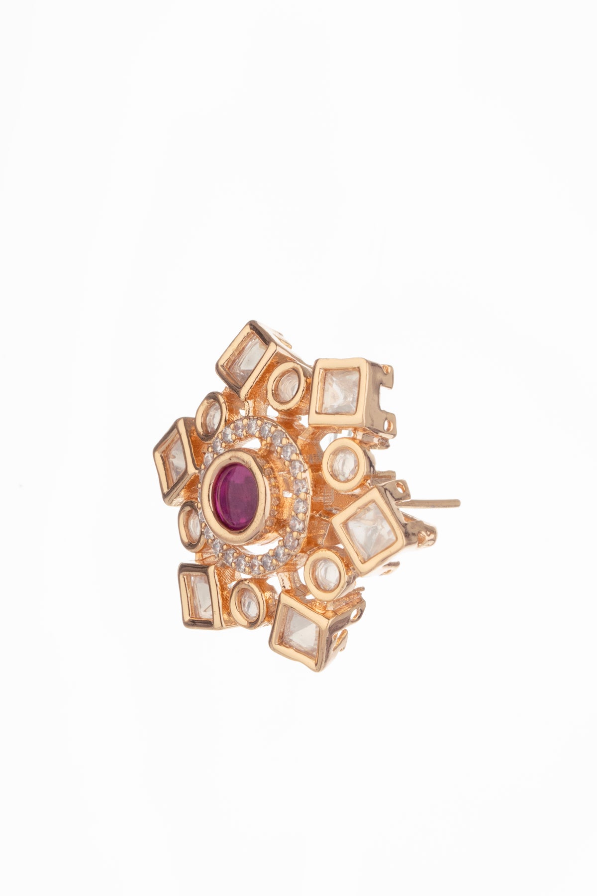 Ruby Centre Gold-Tone Geometric Stud Earrings for Women