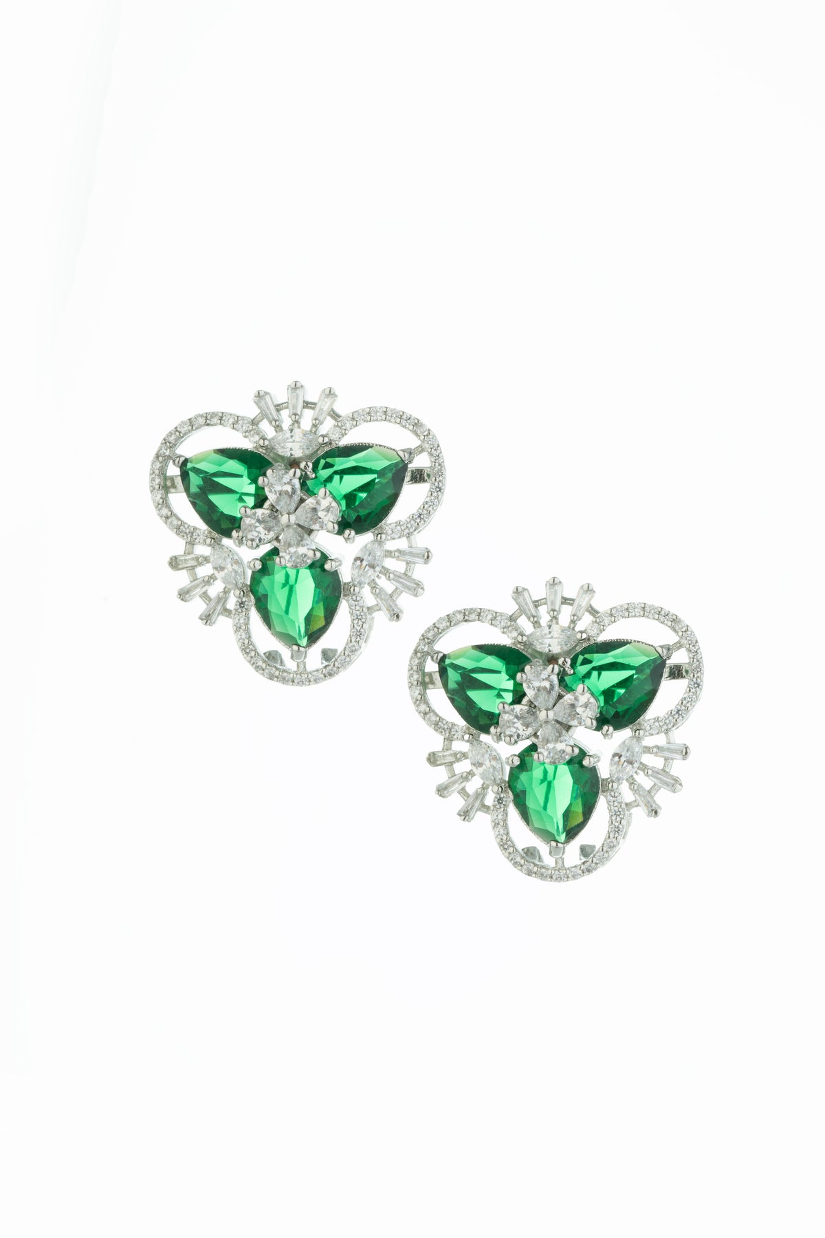 Green Floral Crystal Stud Earrings for Women