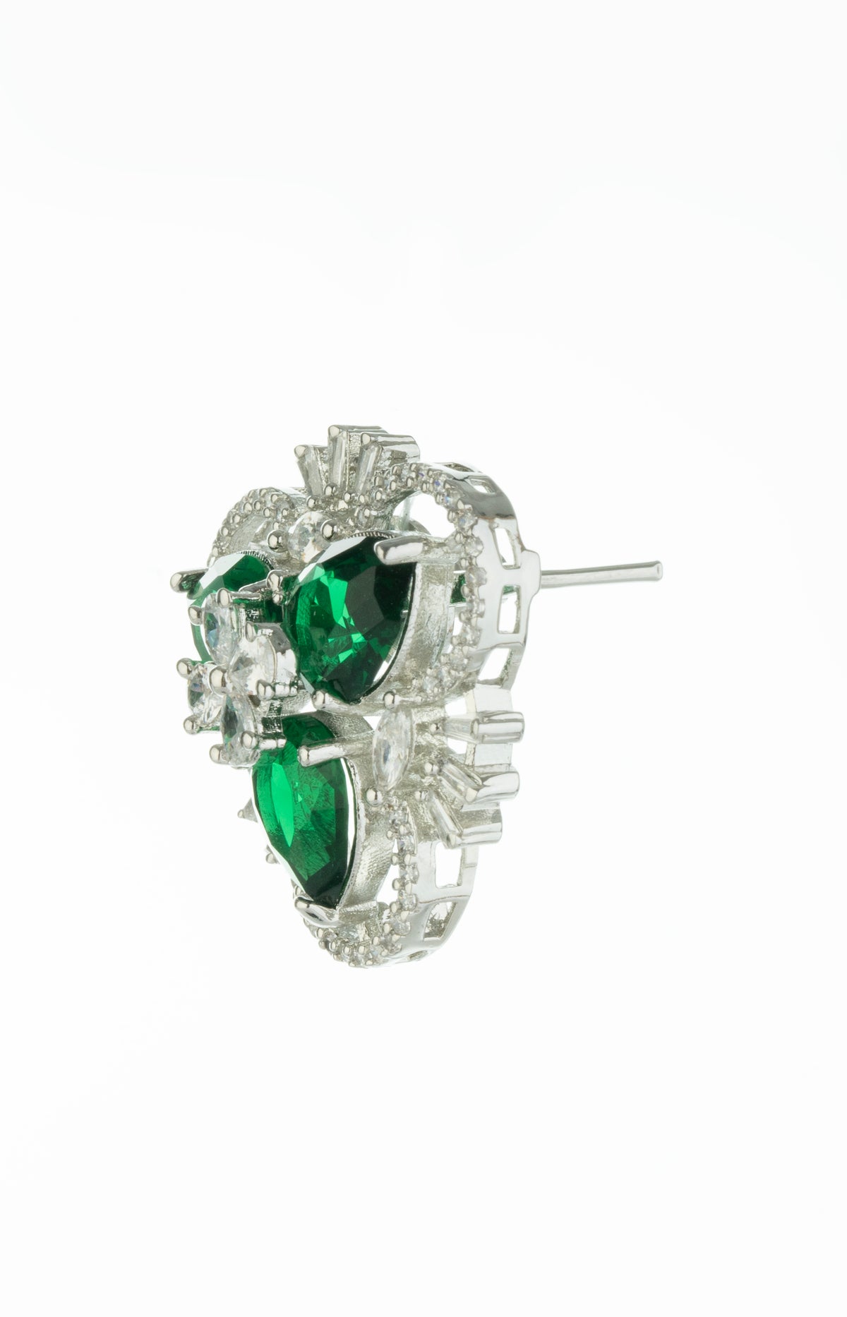 Green Floral Crystal Stud Earrings for Women