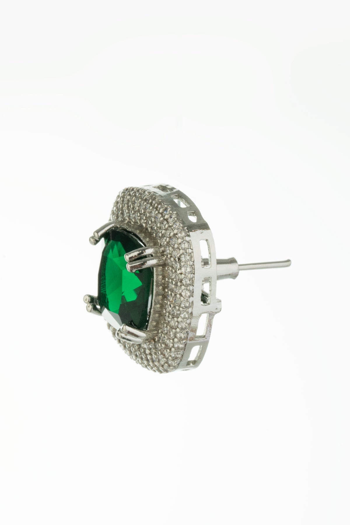Silver-Tone Green Emerald-Style Square Stud Earrings for Women